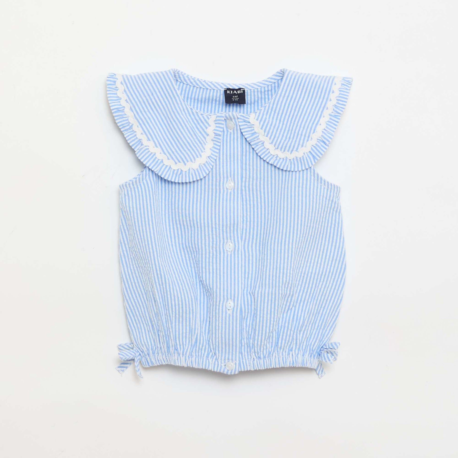 Striped Poplin Blouse with Peter Pan Collar BLUE