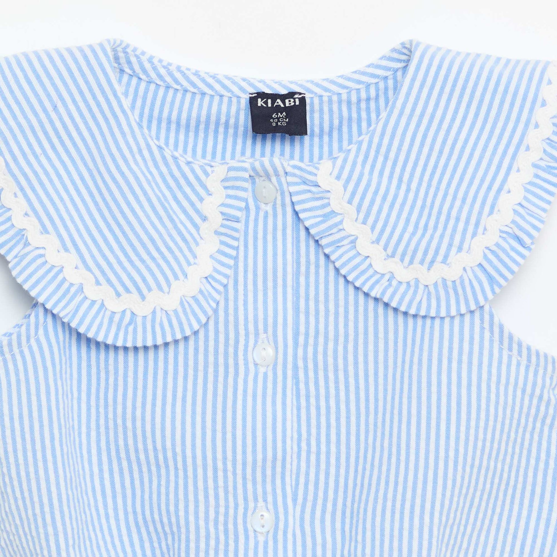 Striped Poplin Blouse with Peter Pan Collar BLUE