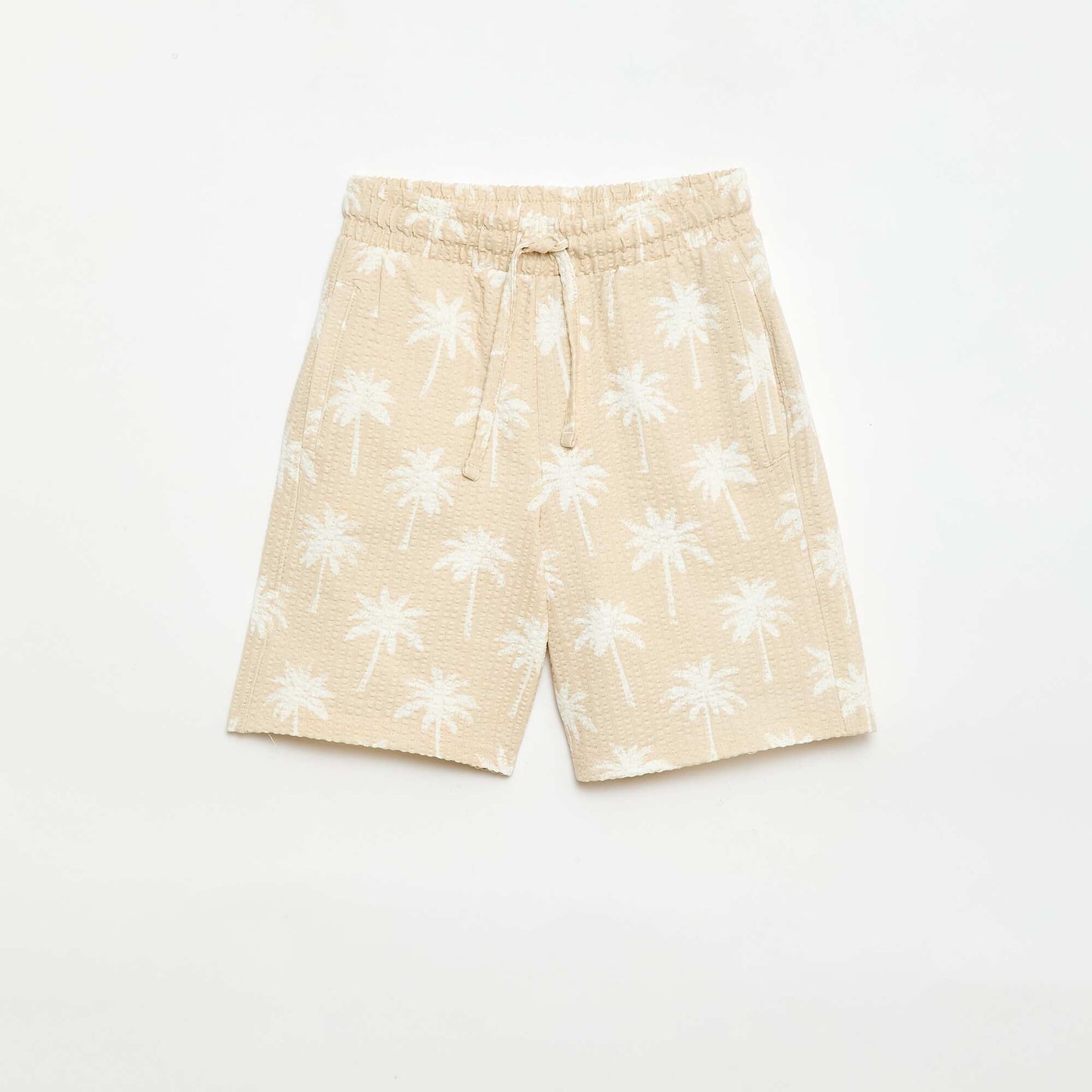 Two-Tone Cotton Shorts with Elasticated Waist BEIGE