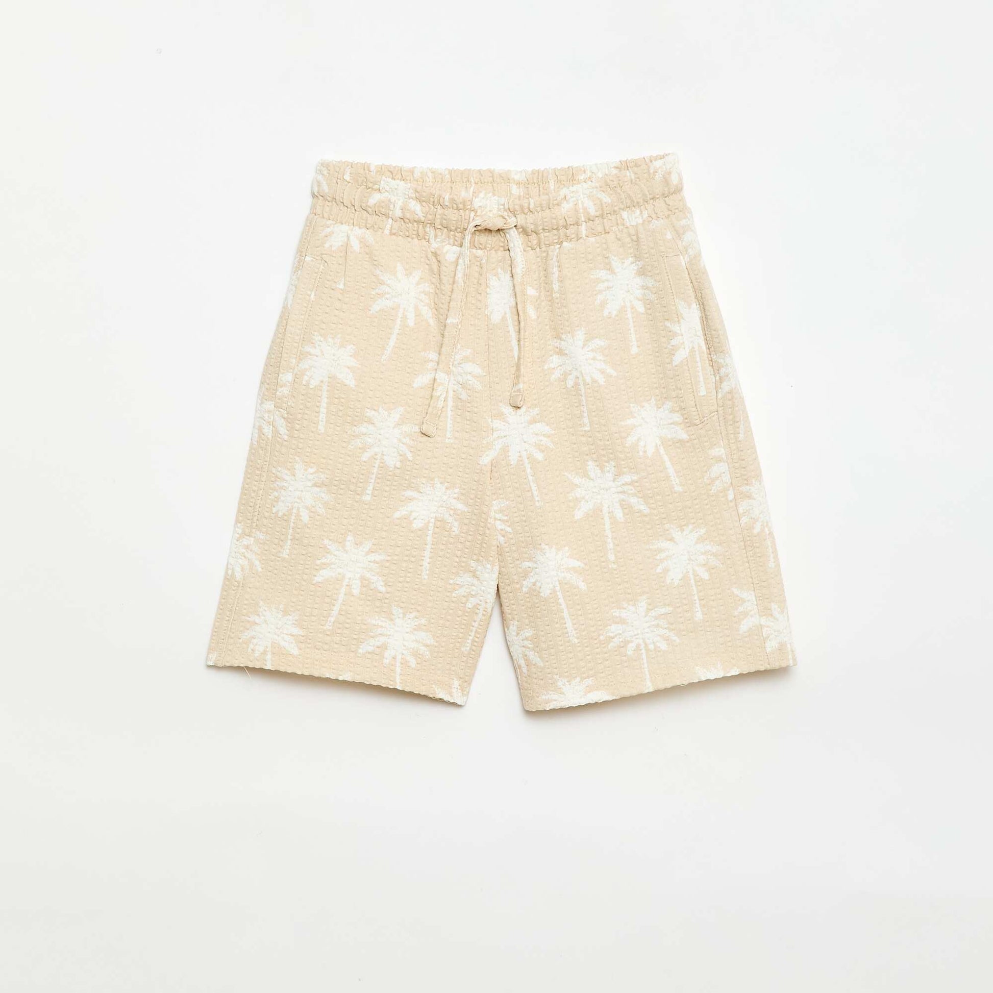 Two-Tone Cotton Shorts with Elasticated Waist BEIGE