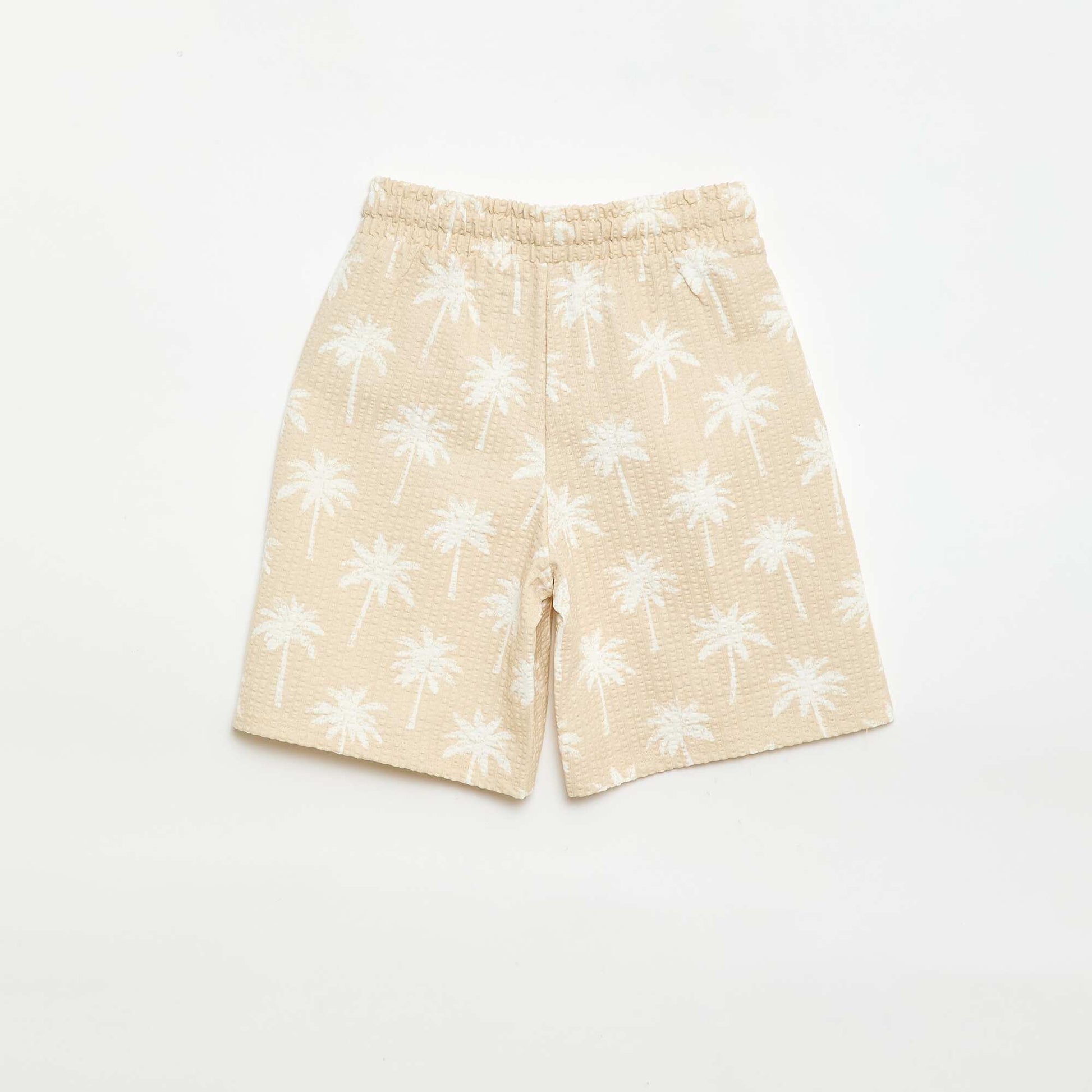 Two-Tone Cotton Shorts with Elasticated Waist BEIGE