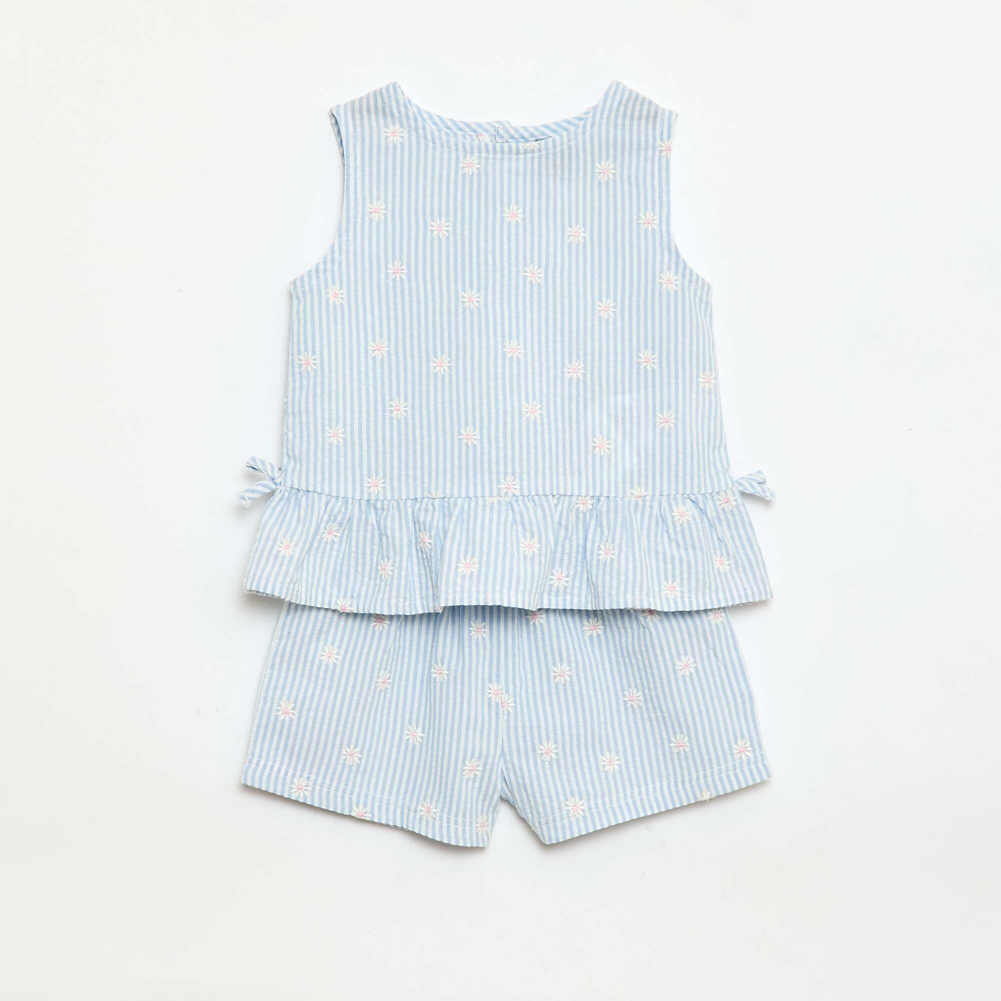 2-ნაწილიანი ბამბის პრინტიანი ბლუზა და შორტი კომპლექტი ლურჯი