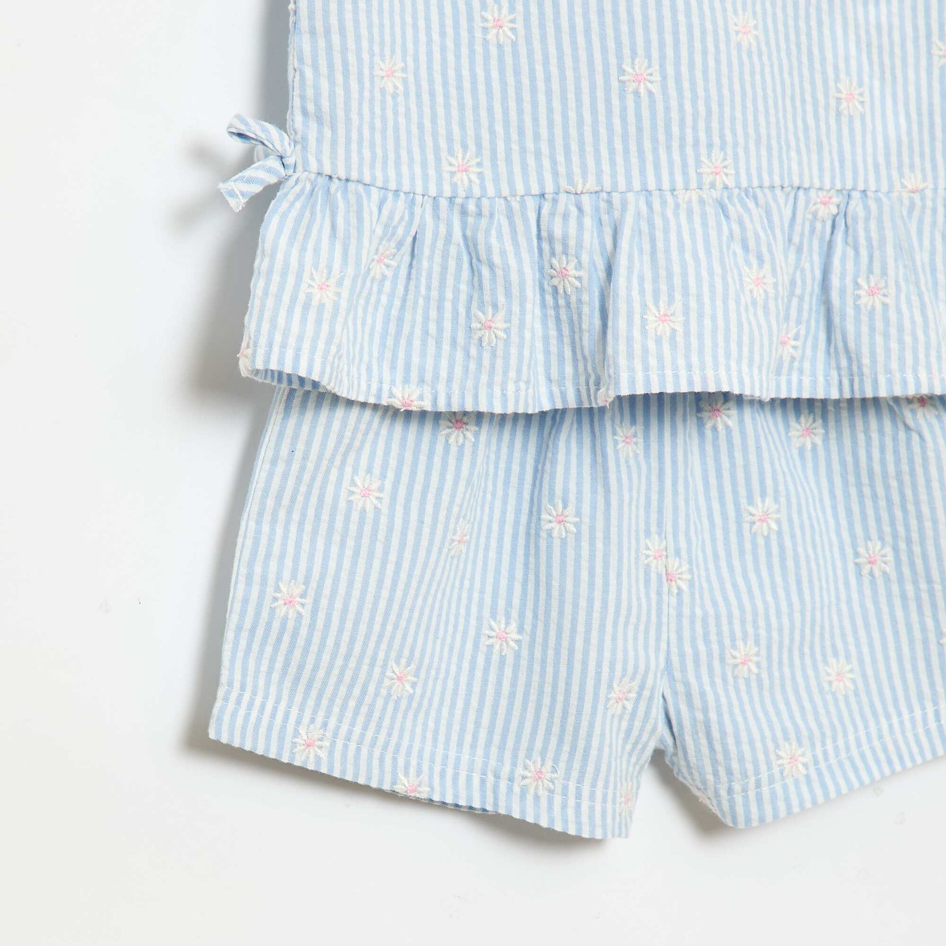 2-ნაწილიანი ბამბის პრინტიანი ბლუზა და შორტი კომპლექტი ლურჯი