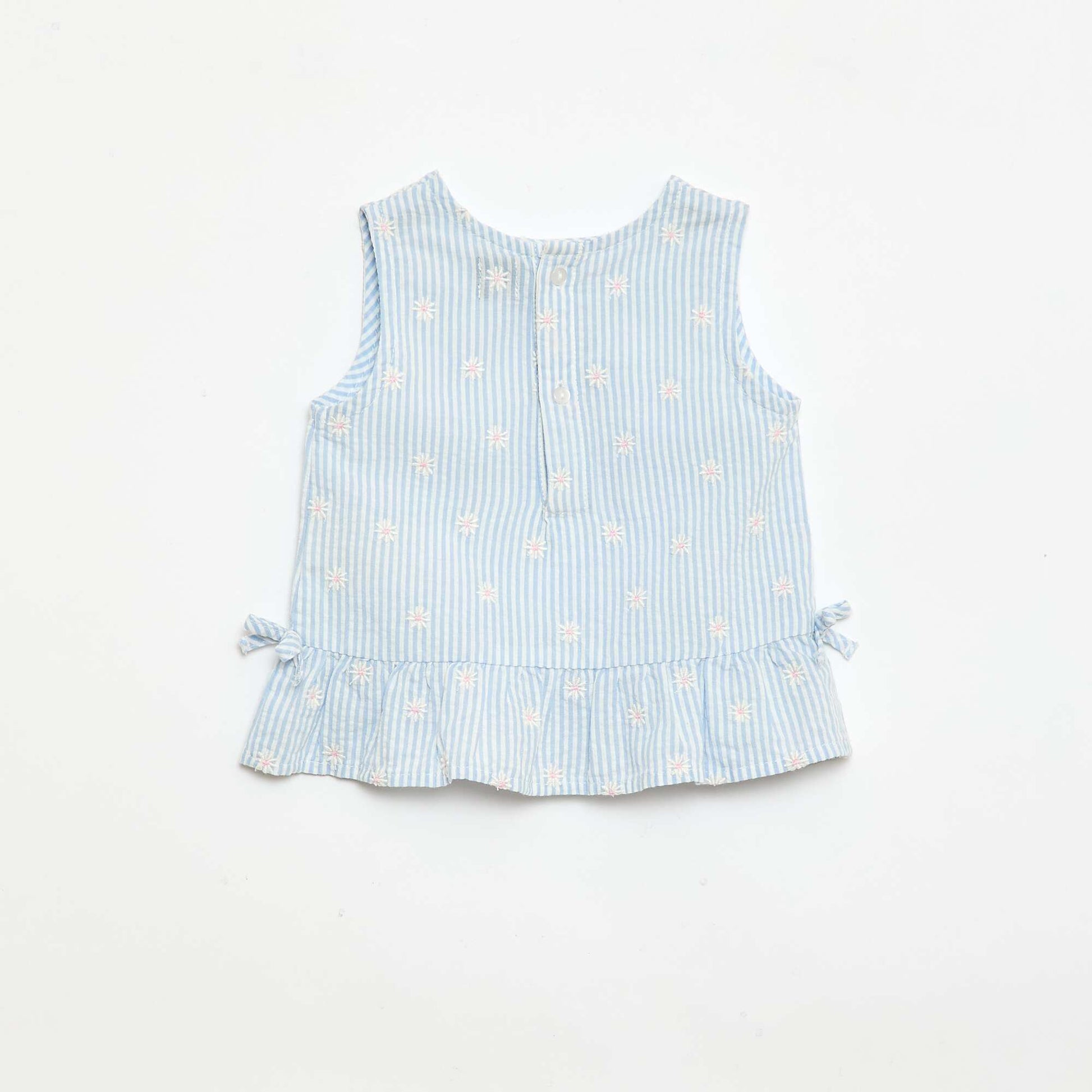 2-ნაწილიანი ბამბის პრინტიანი ბლუზა და შორტი კომპლექტი ლურჯი