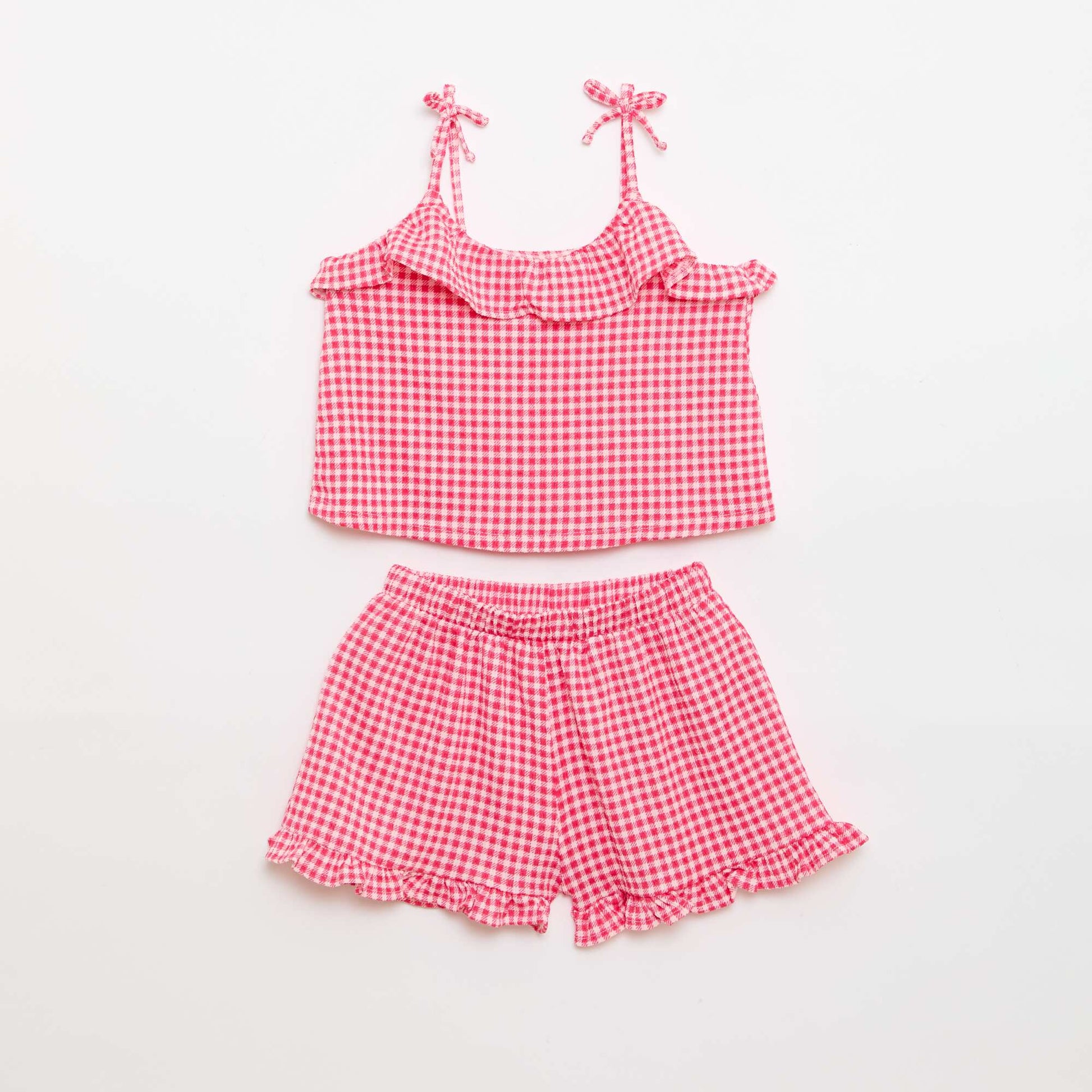 Gingham print shorts + tank top set - 2 pieces PINK