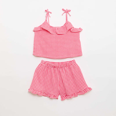 Gingham print shorts + tank top set - 2 pieces PINK
