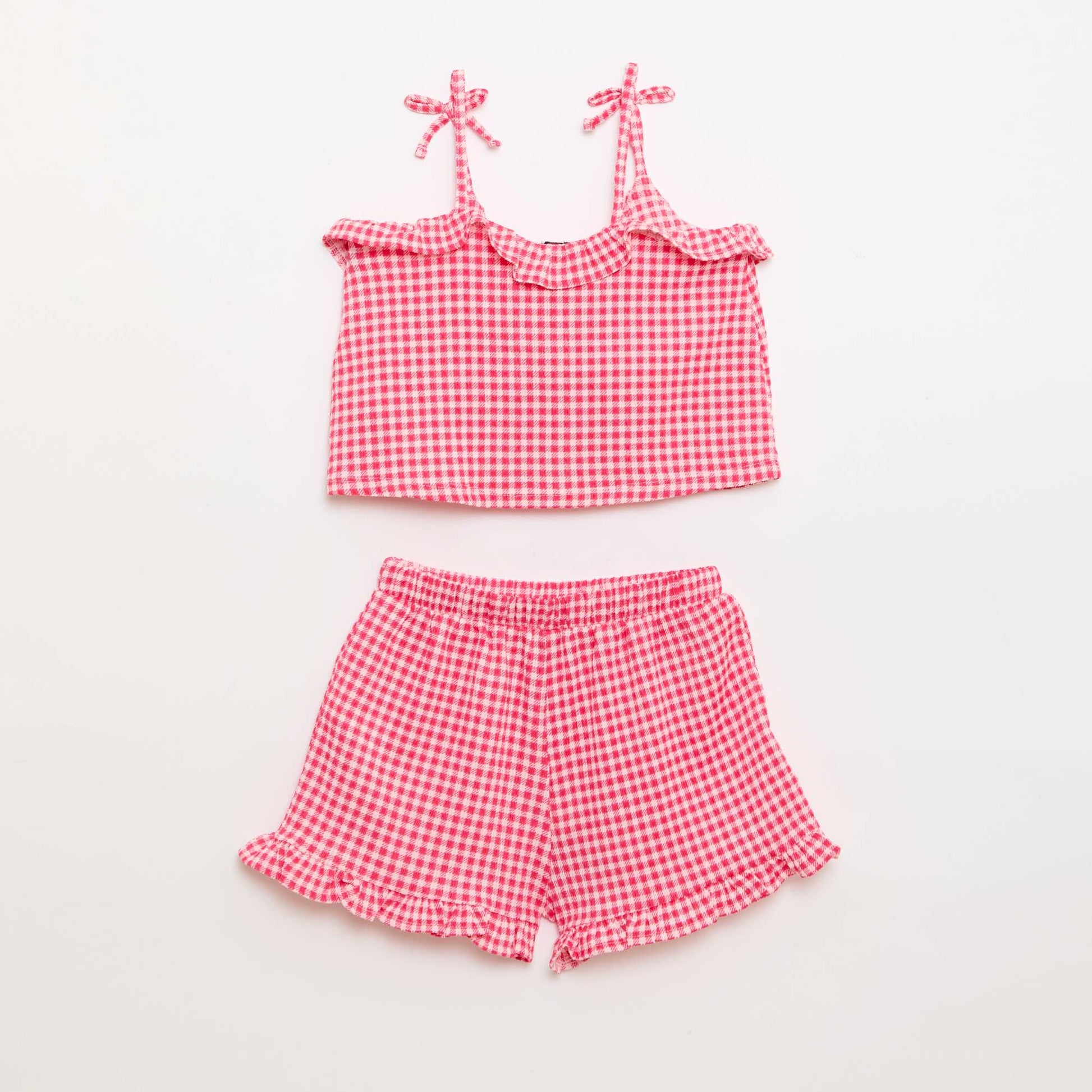 Gingham print shorts + tank top set - 2 pieces PINK