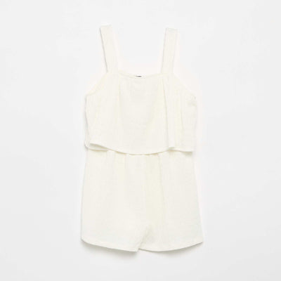Solid Waffle Knit Strap Playsuit WHITE