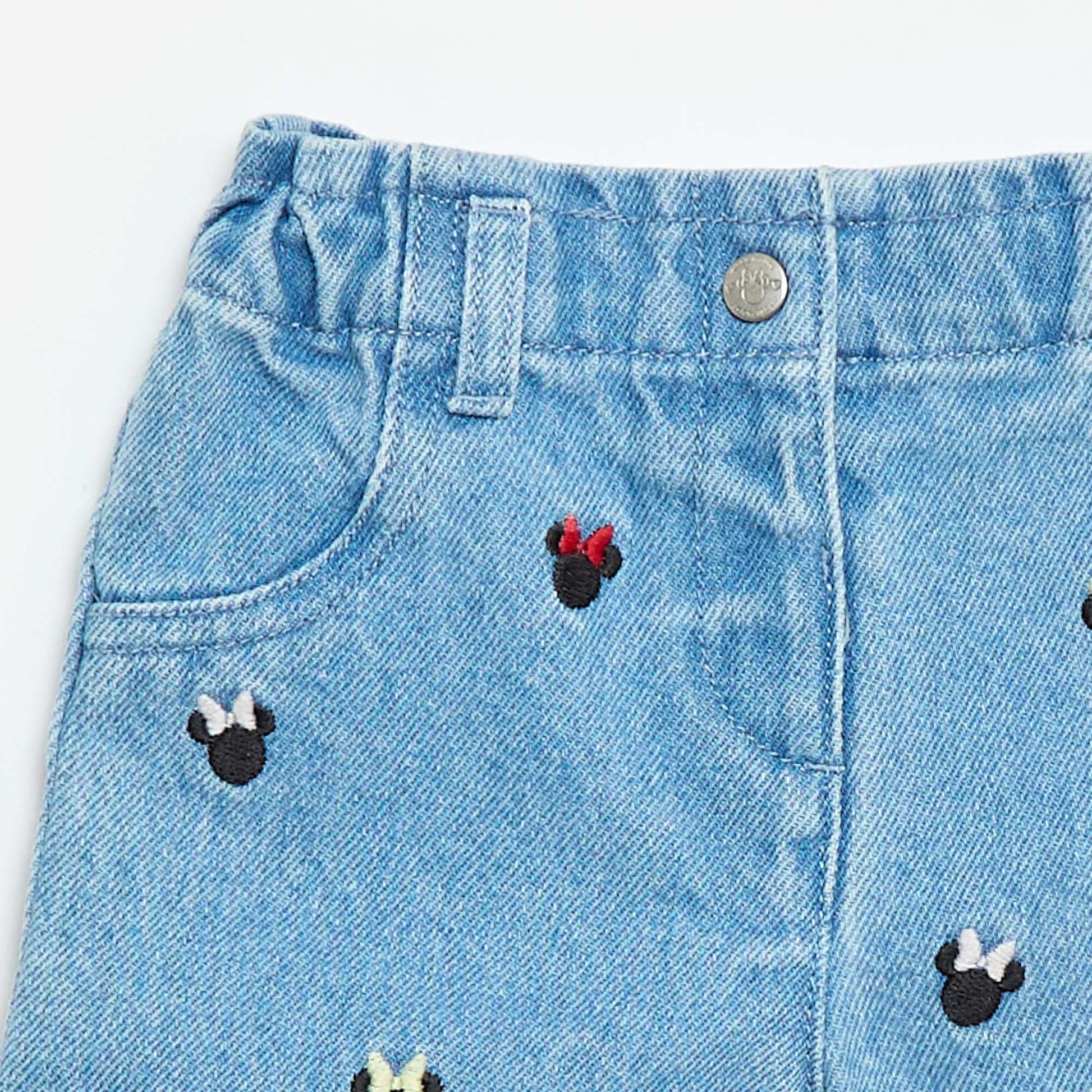 'Disney' Embroidered Denim Shorts BLUE