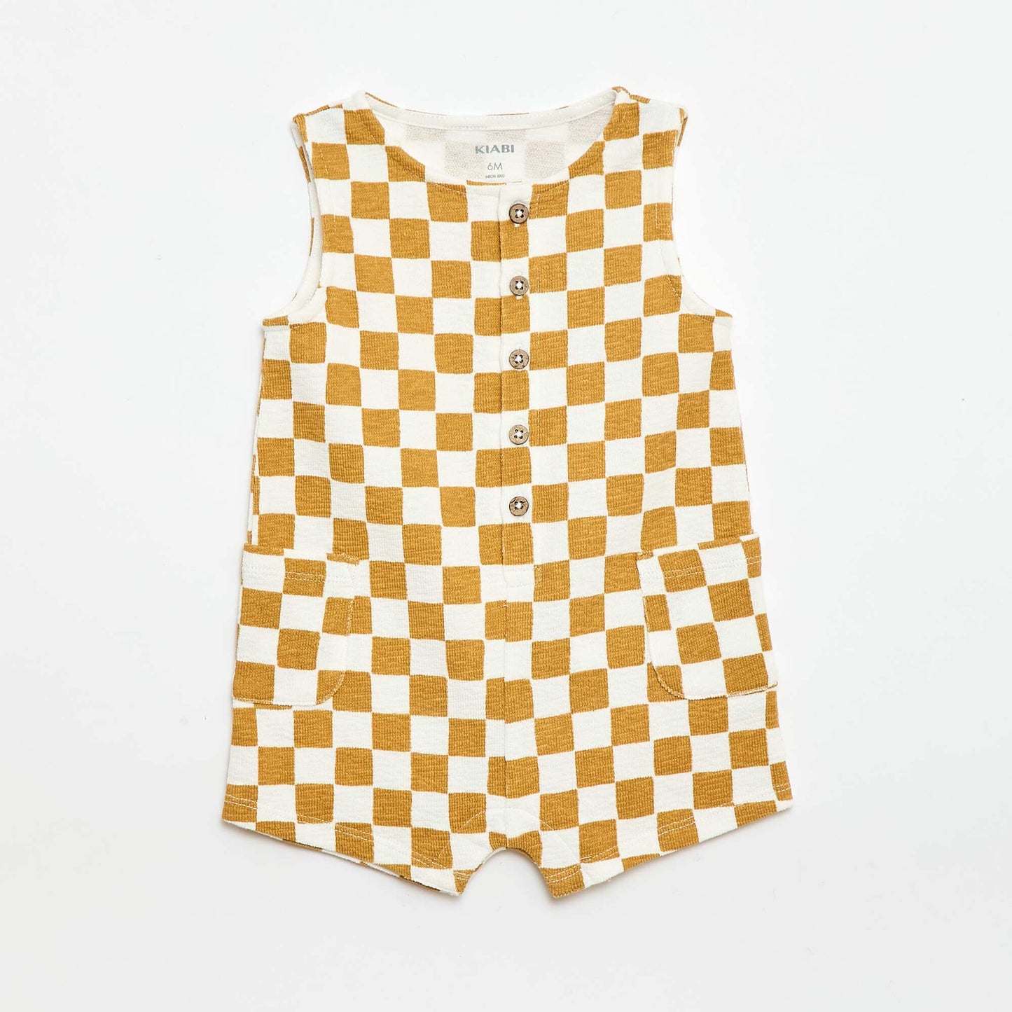 Checkered Baby Terry Romper YELLOW