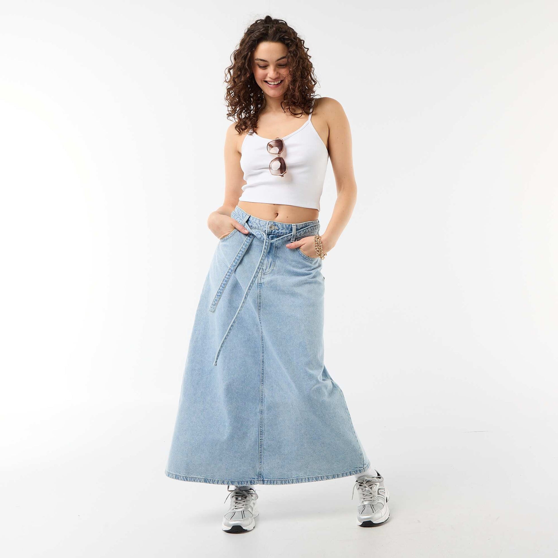 Long denim skirt BLUE