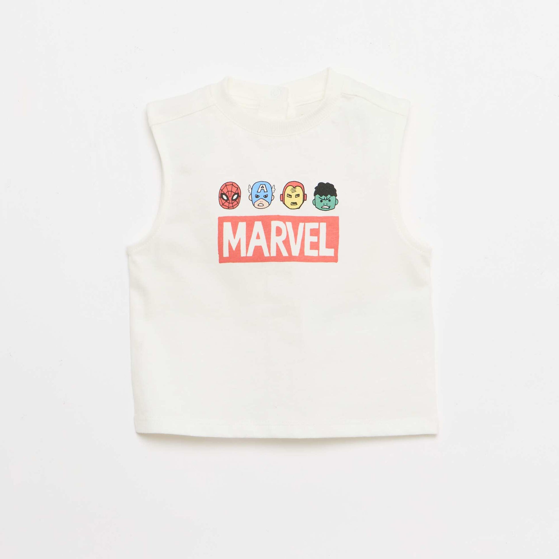Marvel-ის ორნაწილიანი ზედა + შორტი კომპლექტი თეთრი