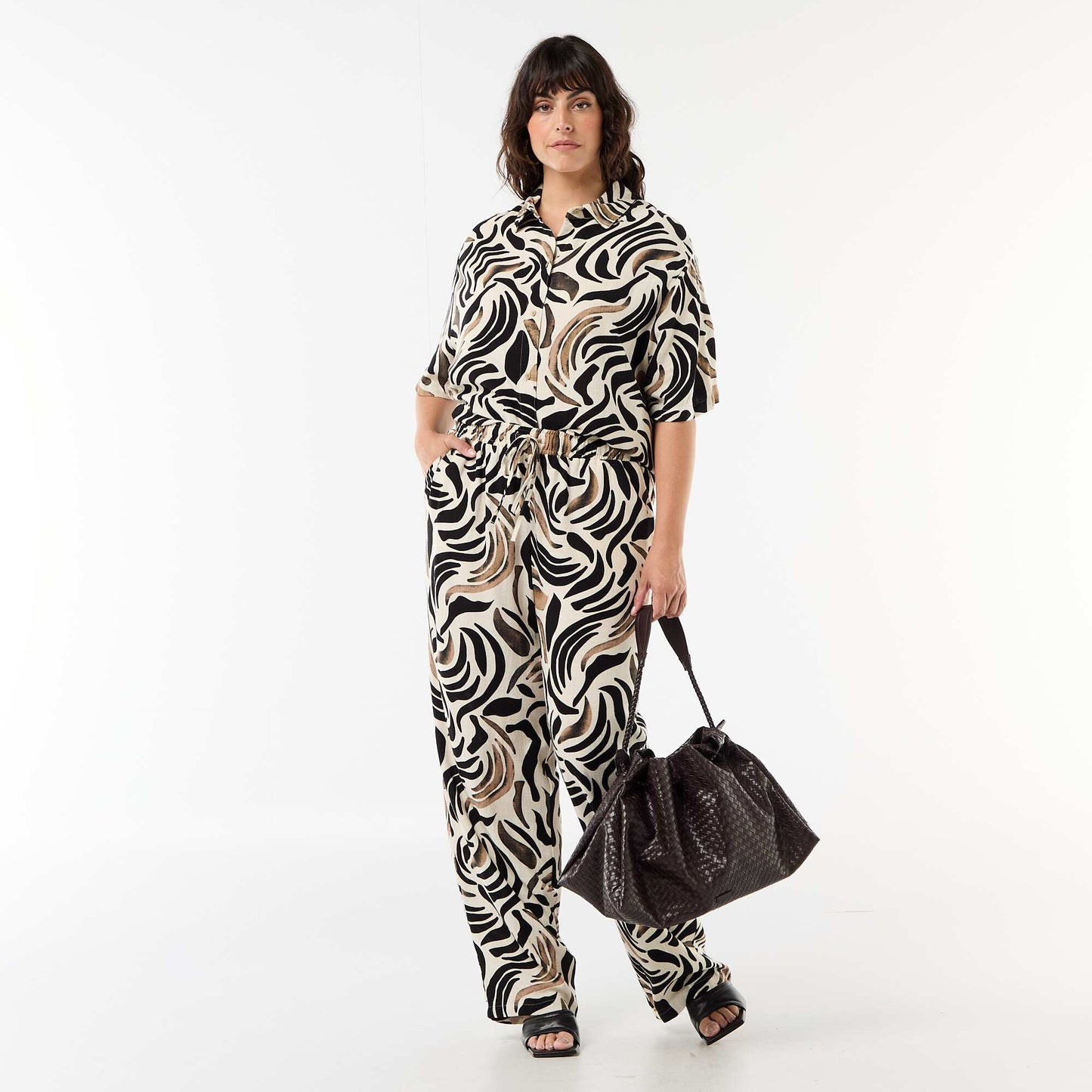 Plain Blended Linen Trousers BLACK