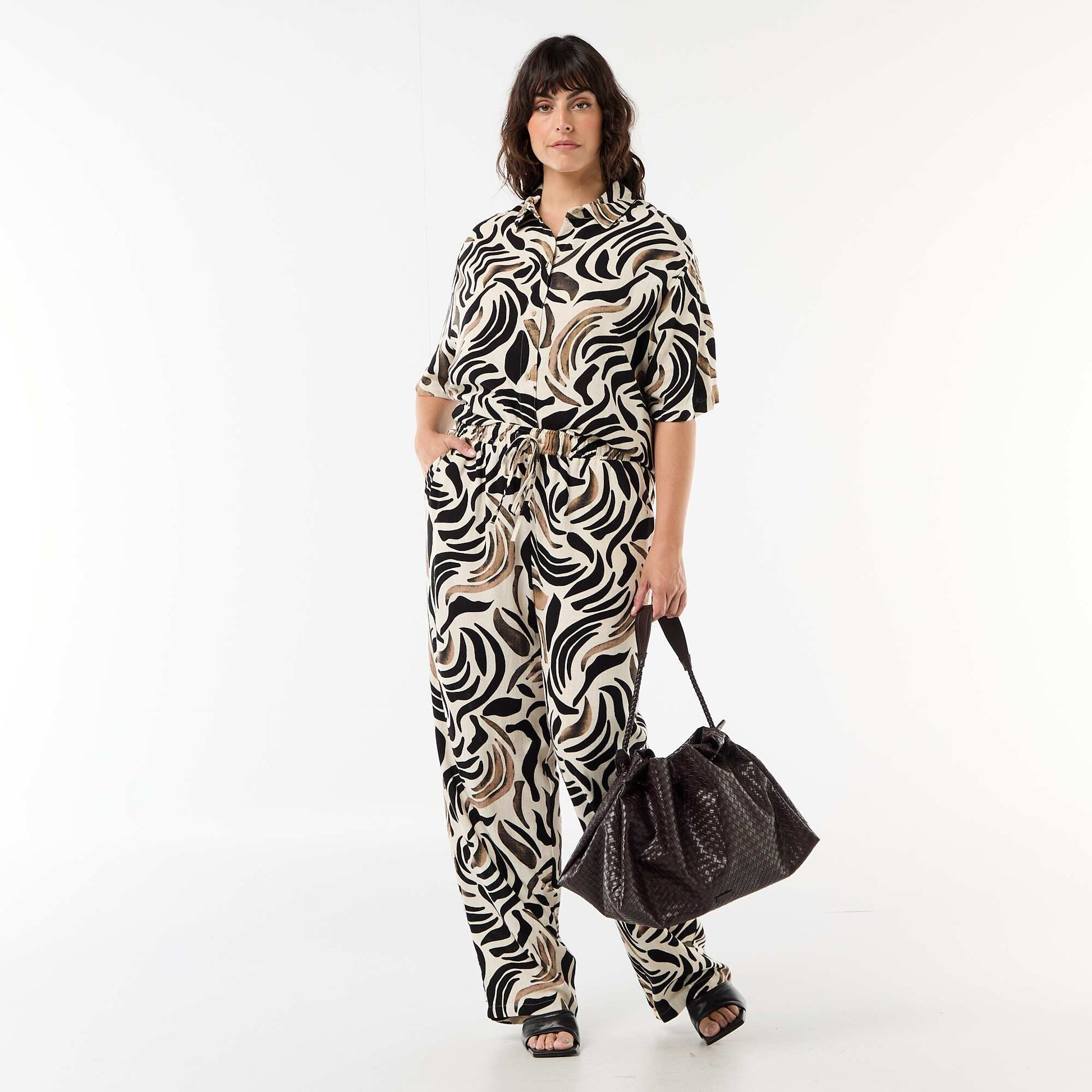 Plain Blended Linen Trousers BLACK