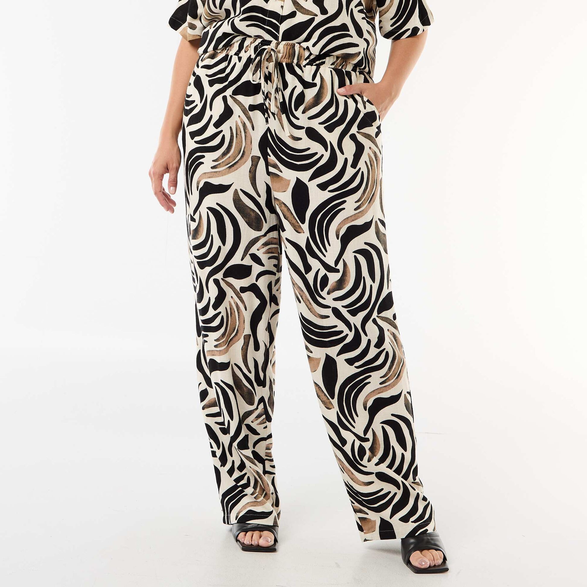 Plain Blended Linen Trousers BLACK