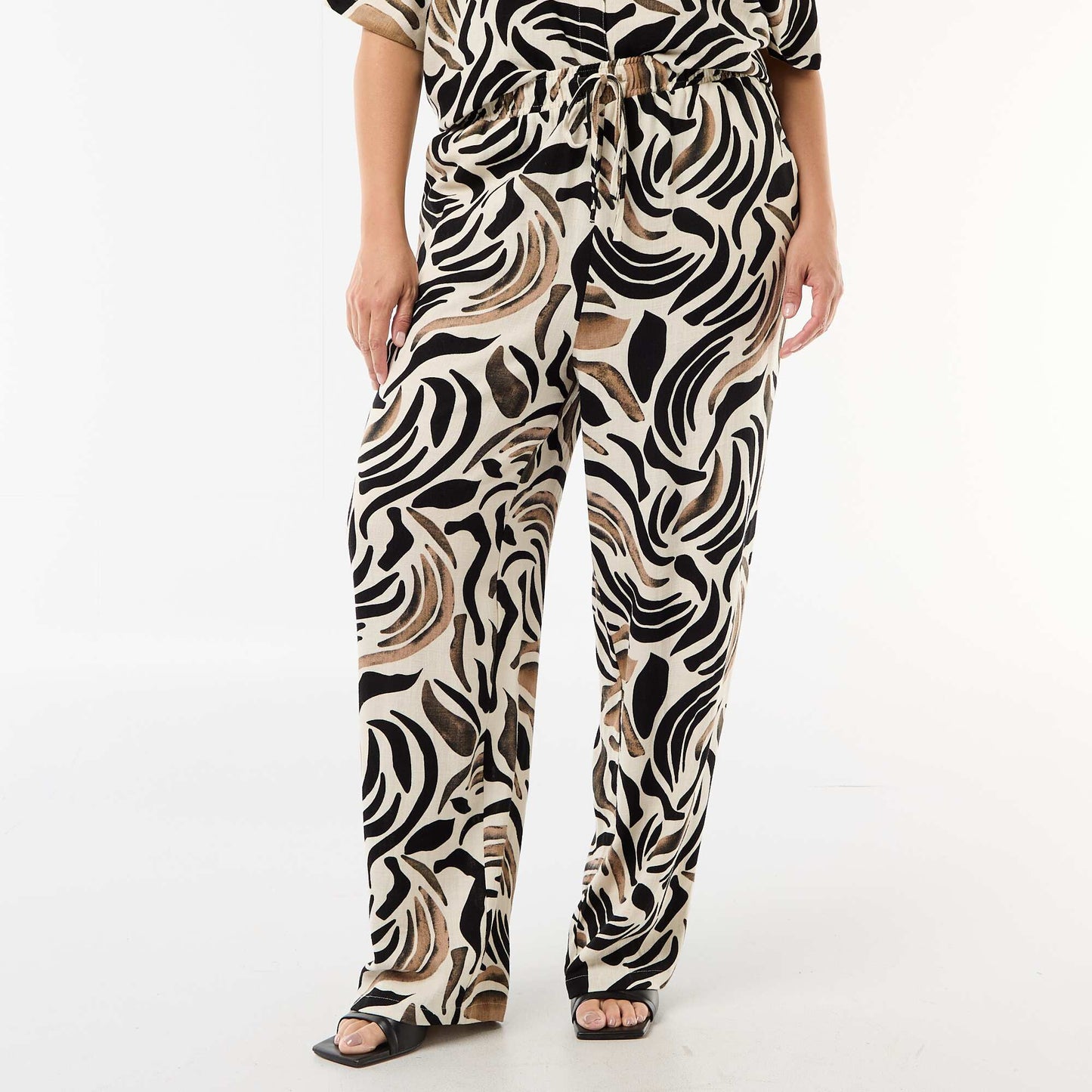 Plain Blended Linen Trousers BLACK
