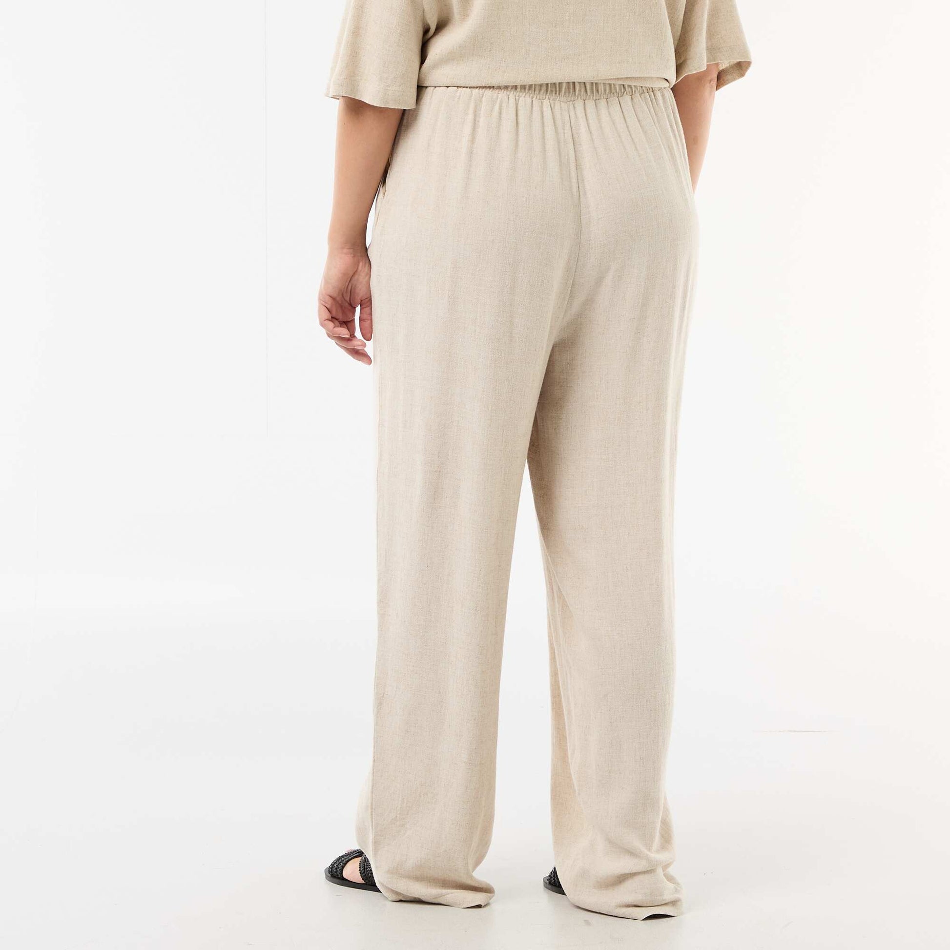 Plain Blended Linen Trousers BEIGE