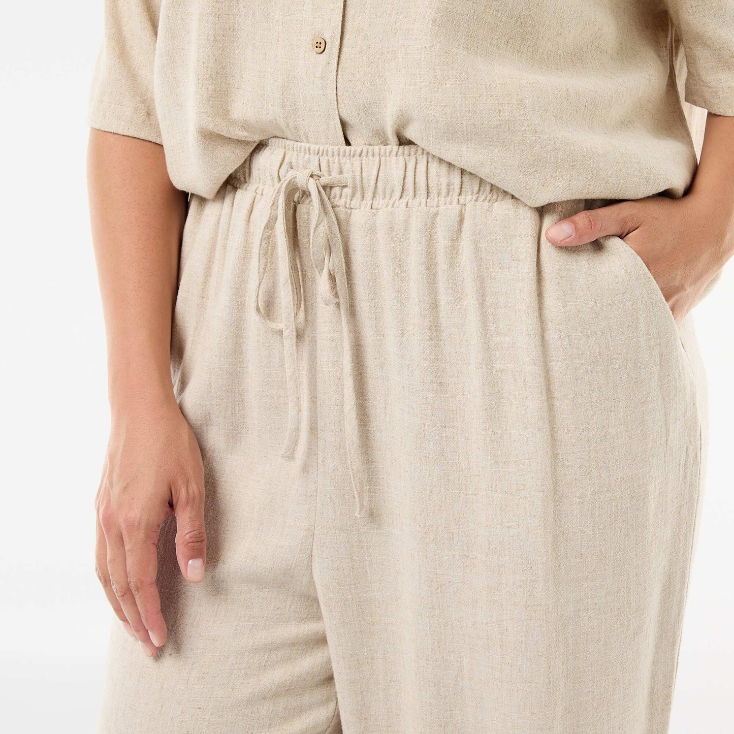 Plain Blended Linen Trousers BEIGE