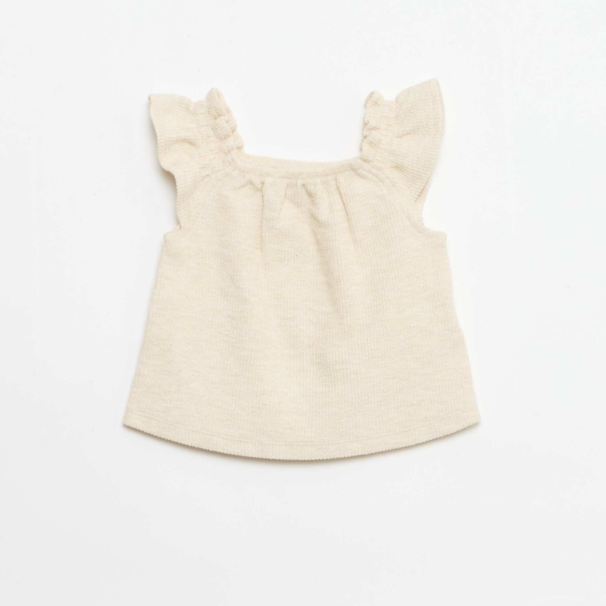 3-piece ribbed knit set - shorts + T-shirt + bucket hat BEIGE