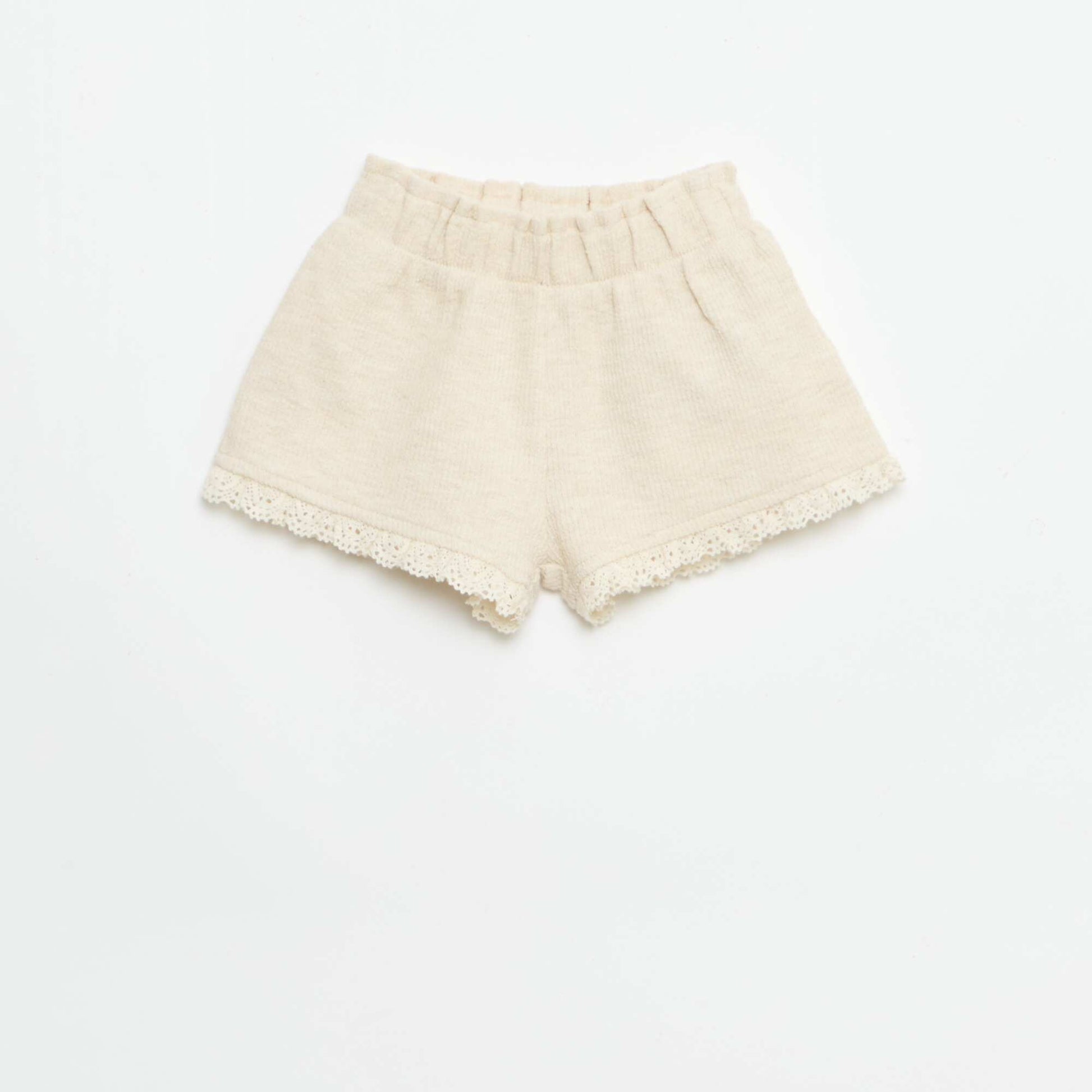 3-piece ribbed knit set - shorts + T-shirt + bucket hat BEIGE