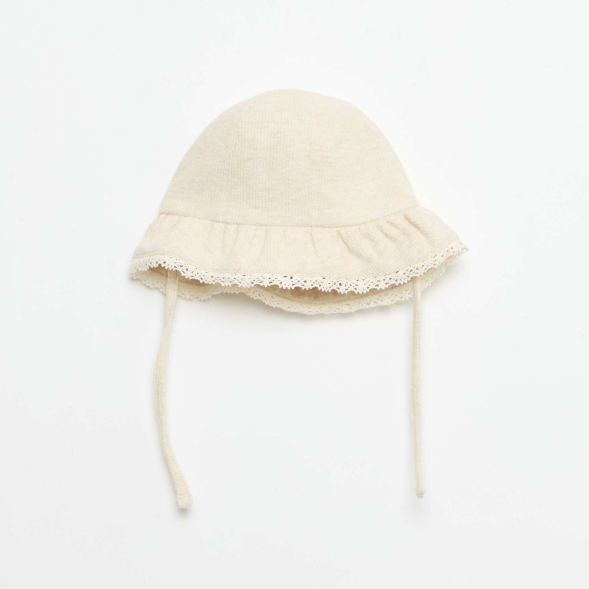3-piece ribbed knit set - shorts + T-shirt + bucket hat BEIGE