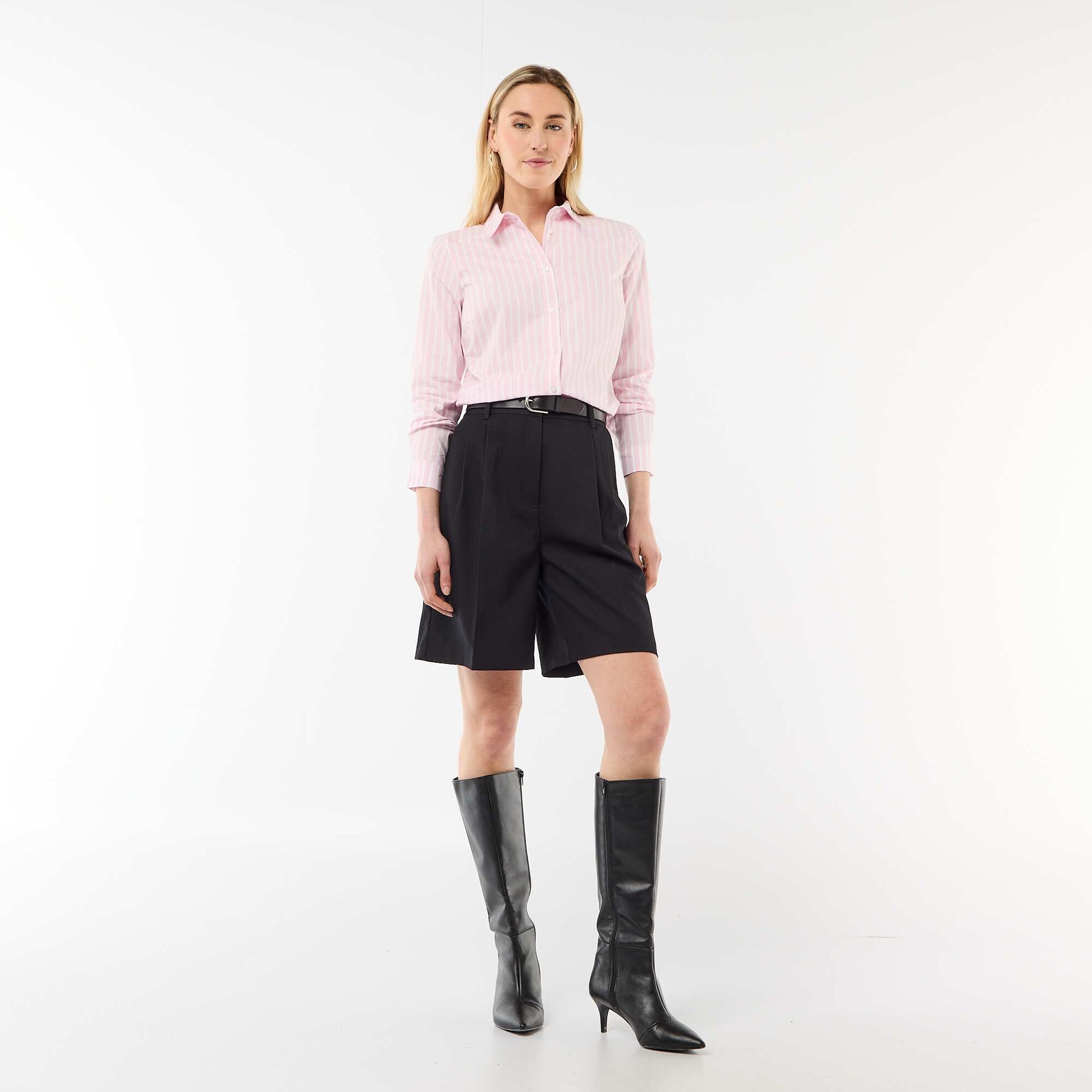 High-Waisted Pleated Bermuda Shorts BLACK