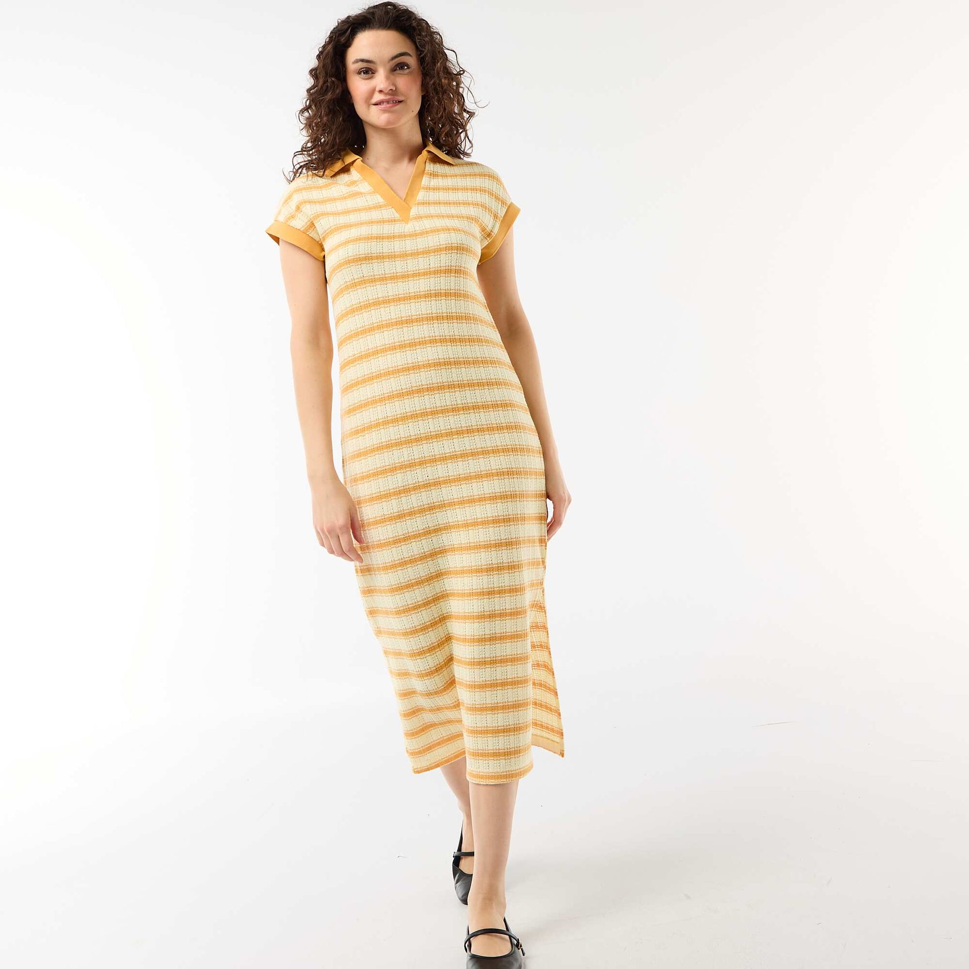 Polo Collar Long Dress YELLOW