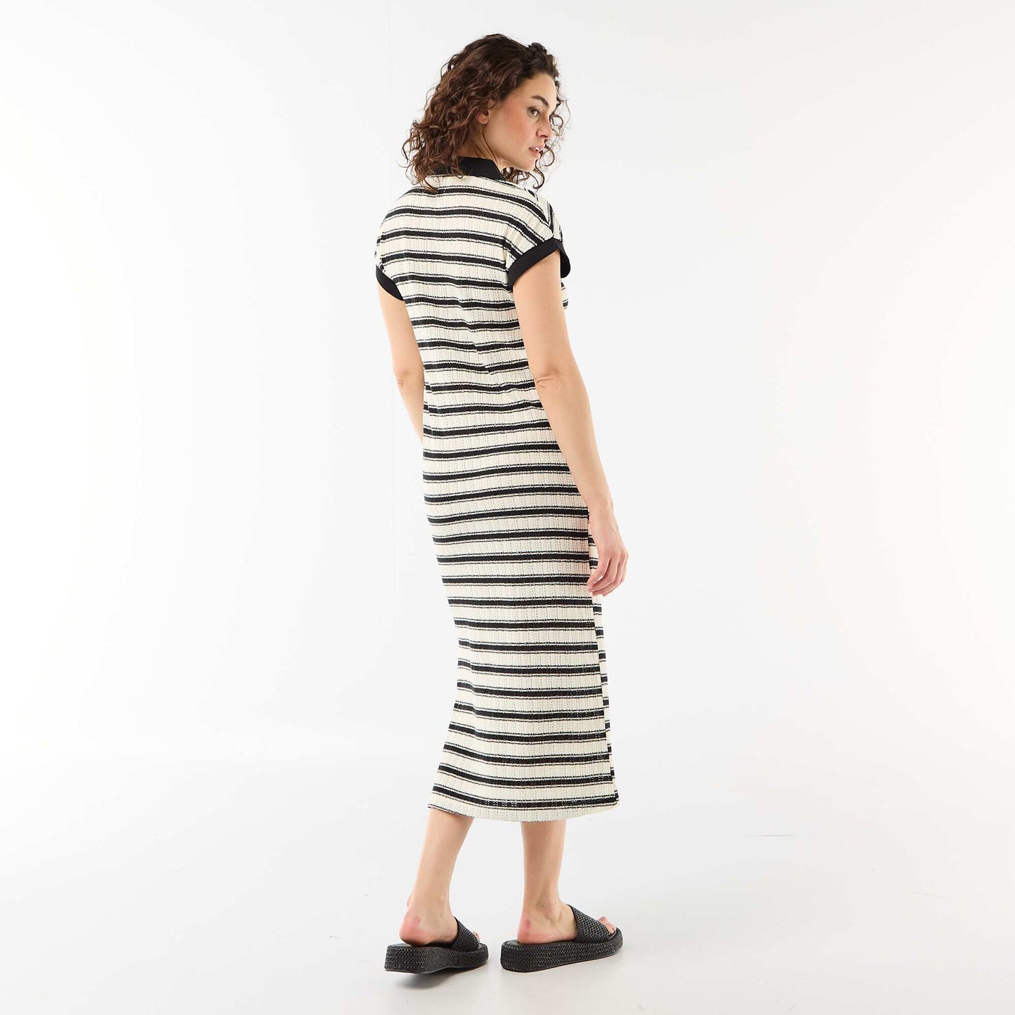Polo Collar Long Dress BLACK