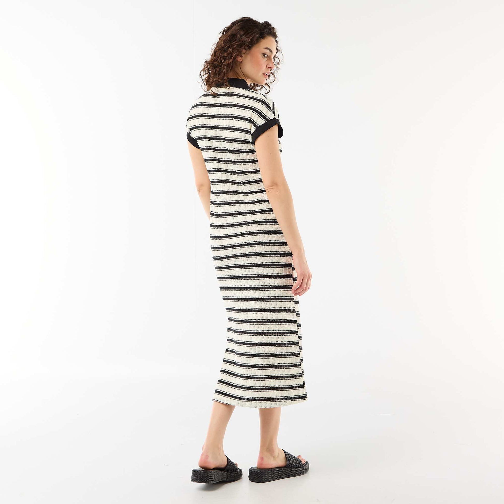 Polo Collar Long Dress BLACK