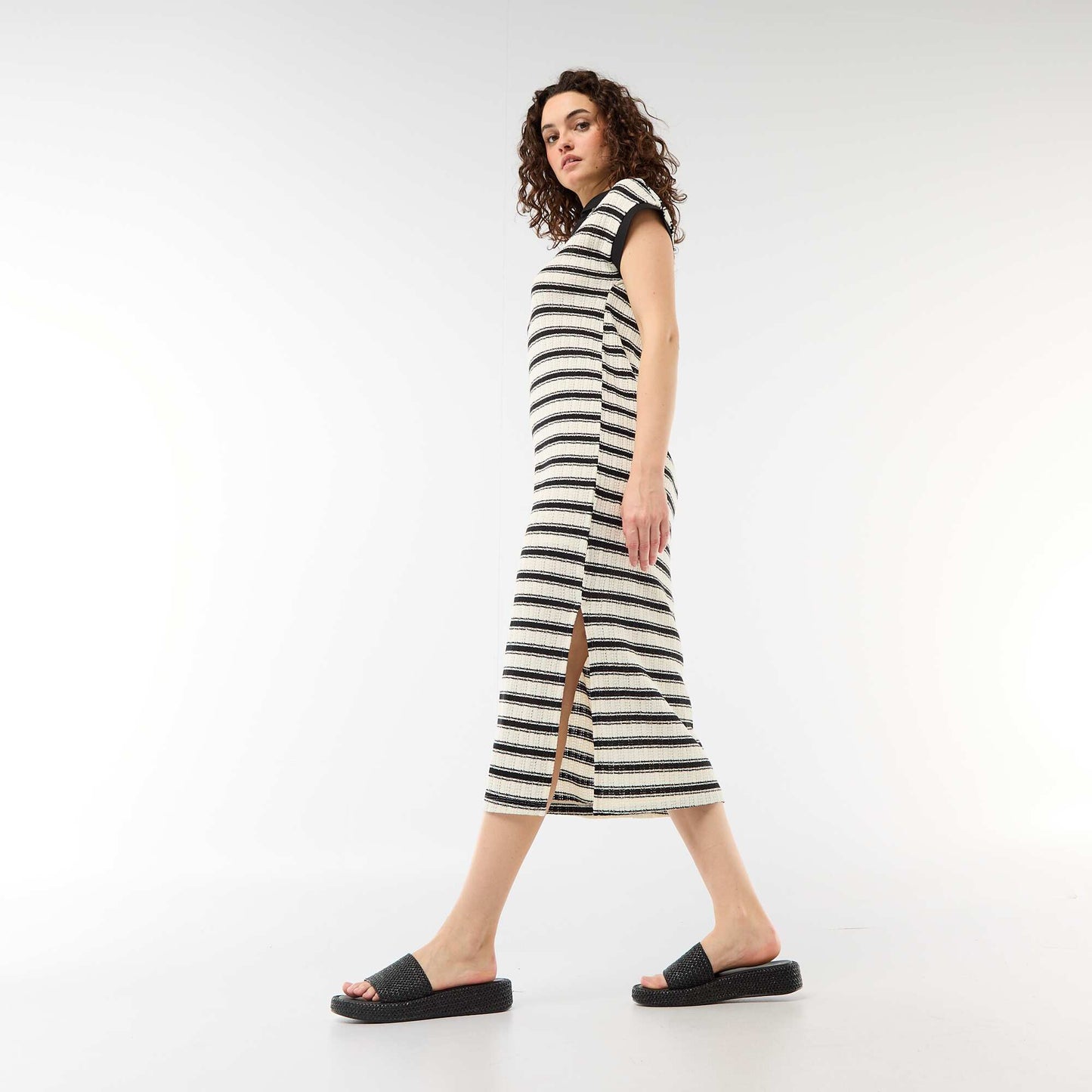 Polo Collar Long Dress BLACK