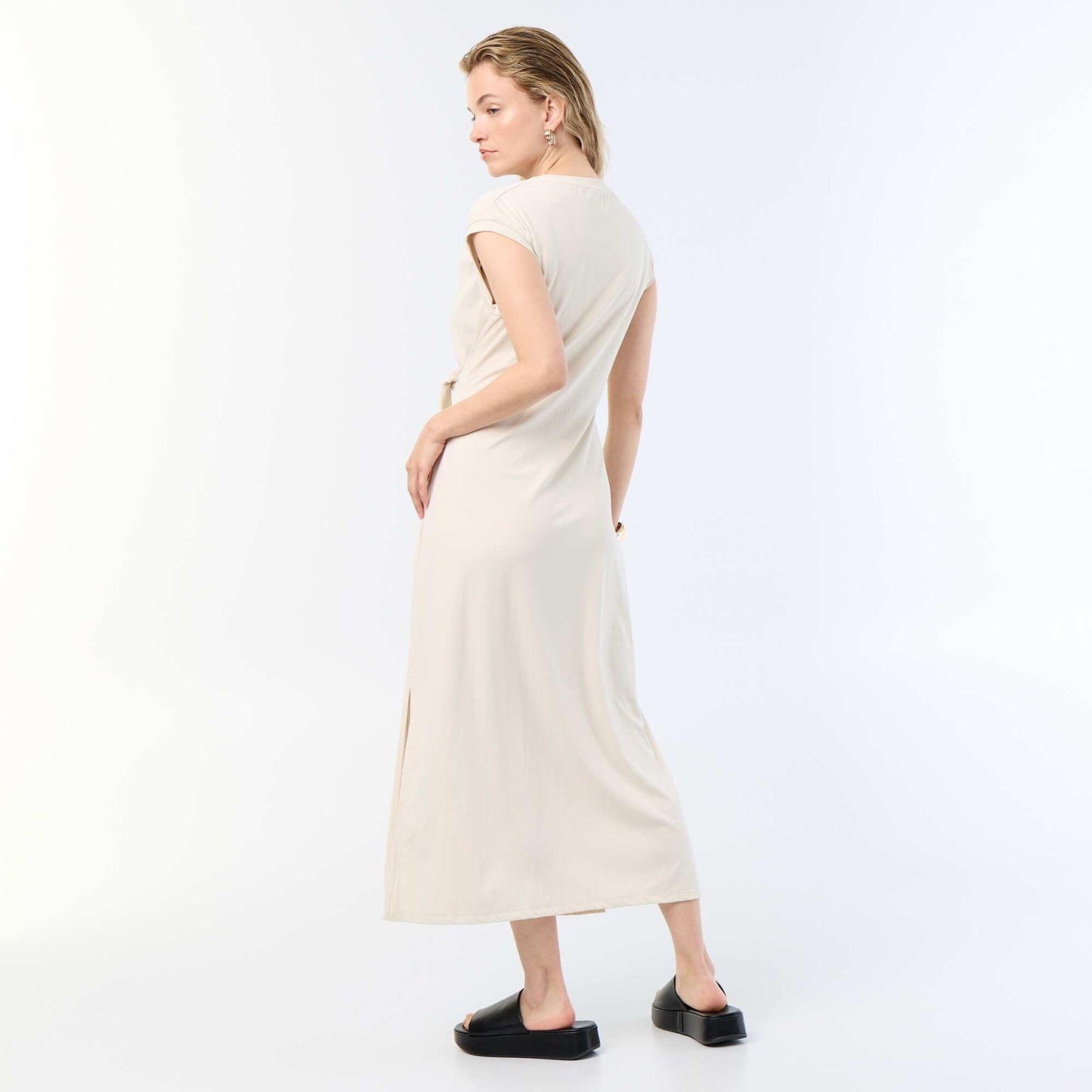 Long Tie-Waist Dress BEIGE