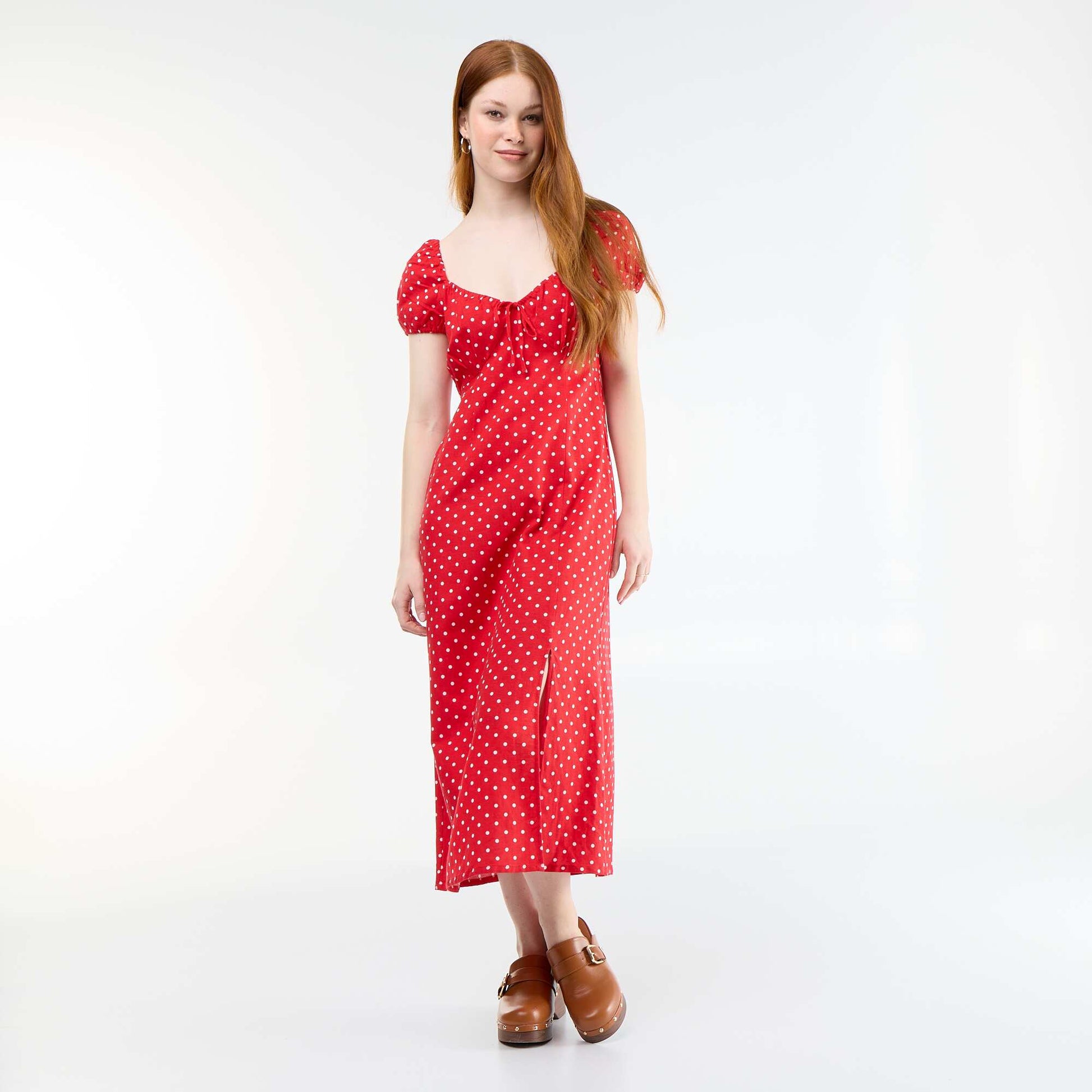 Long dress with Bardot neckline RED