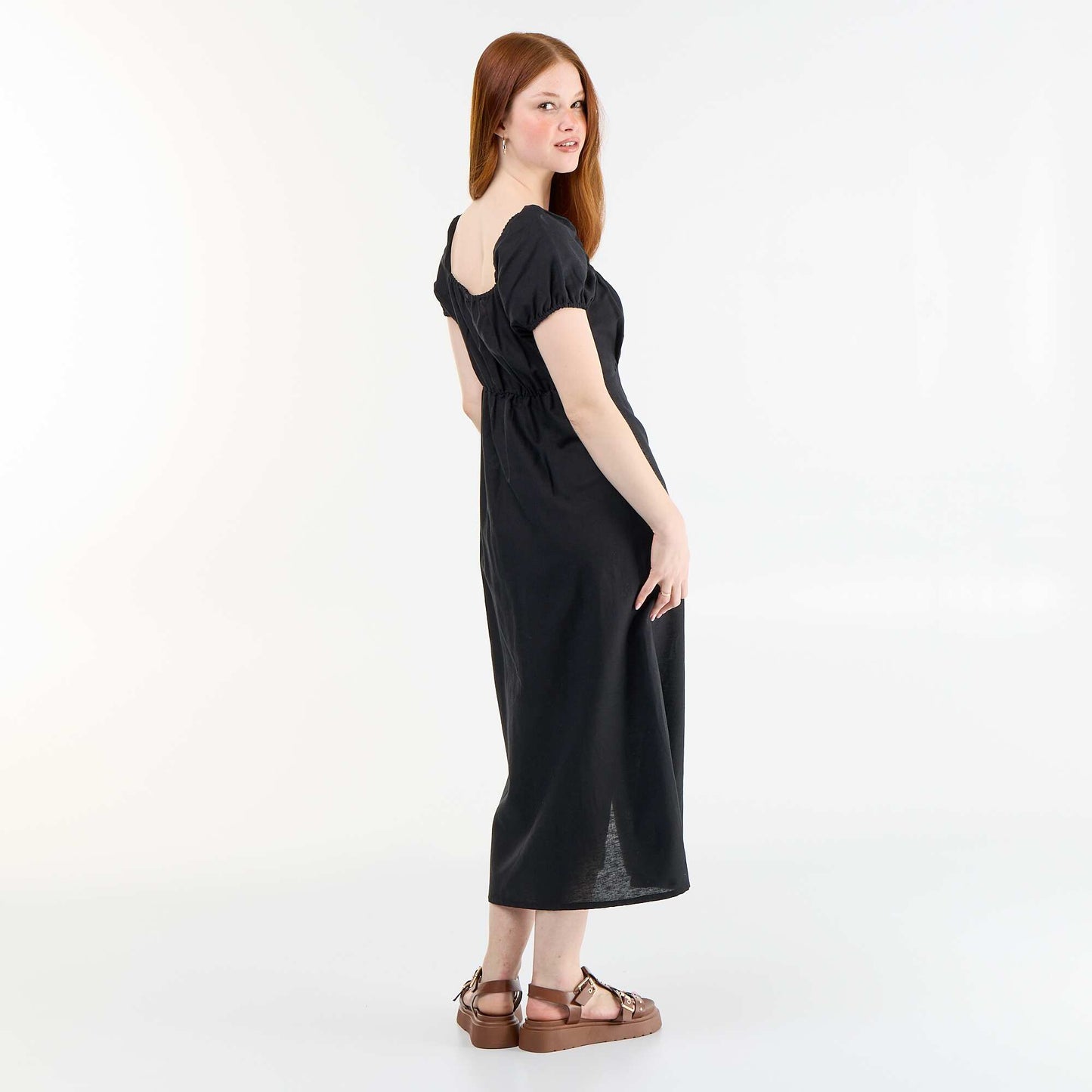 Long dress with Bardot neckline BLACK