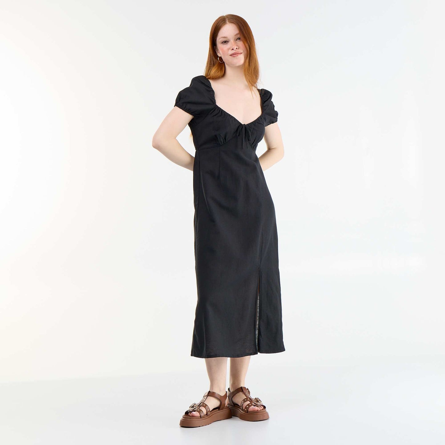 Long dress with Bardot neckline BLACK