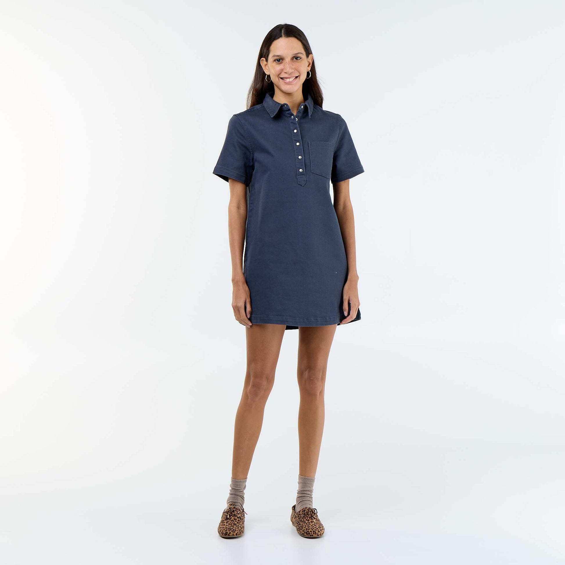 Short-cut Twill Dress BLUE