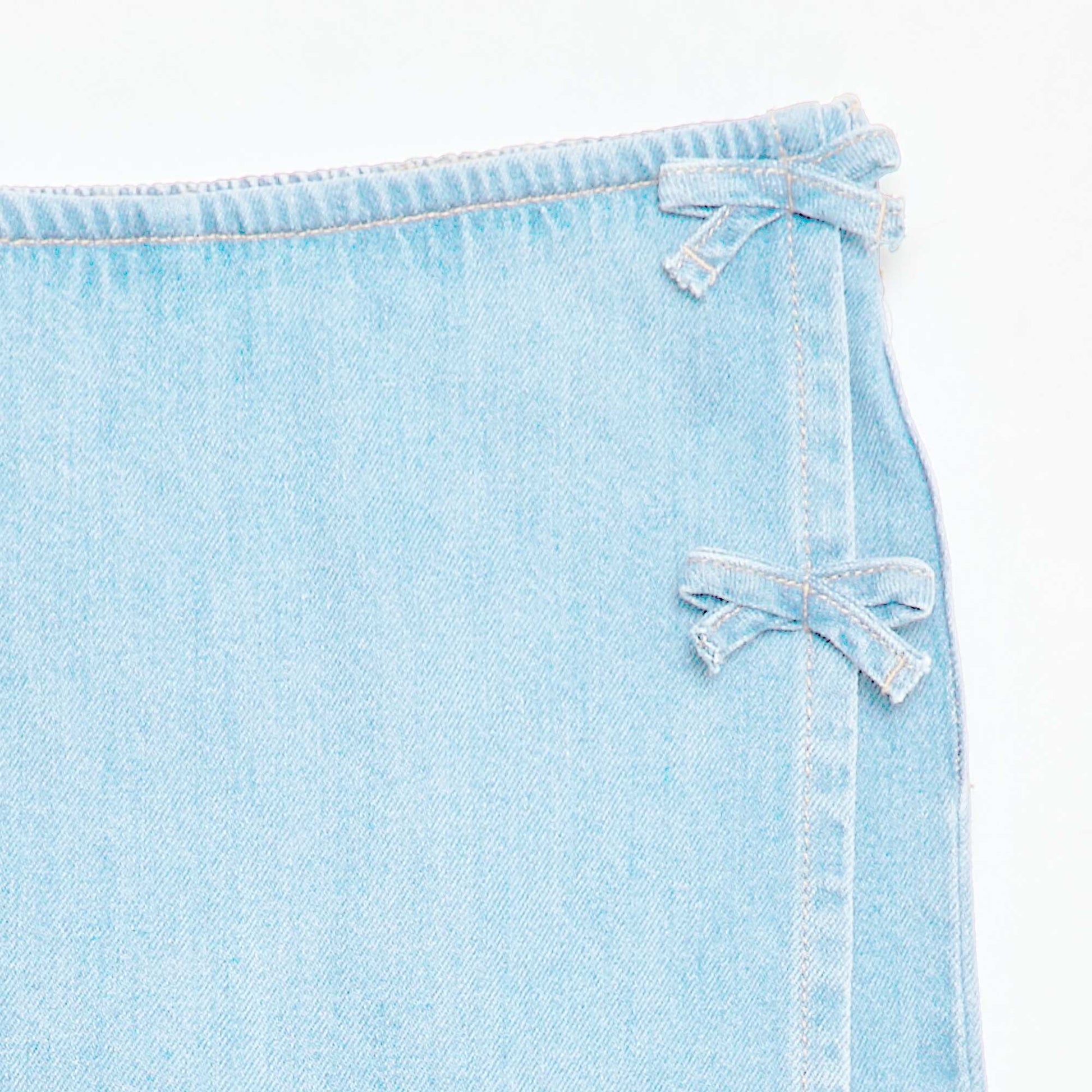 Denim Mini Skort with Tie Details BLUE