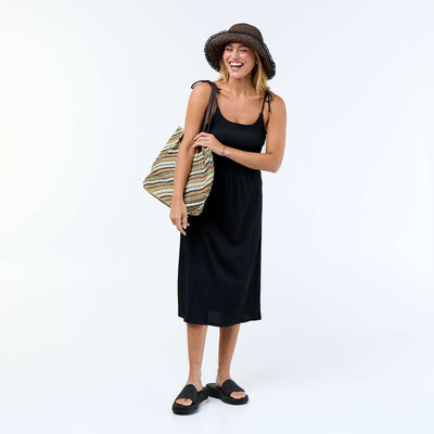 Smocked solid short dress BLACK