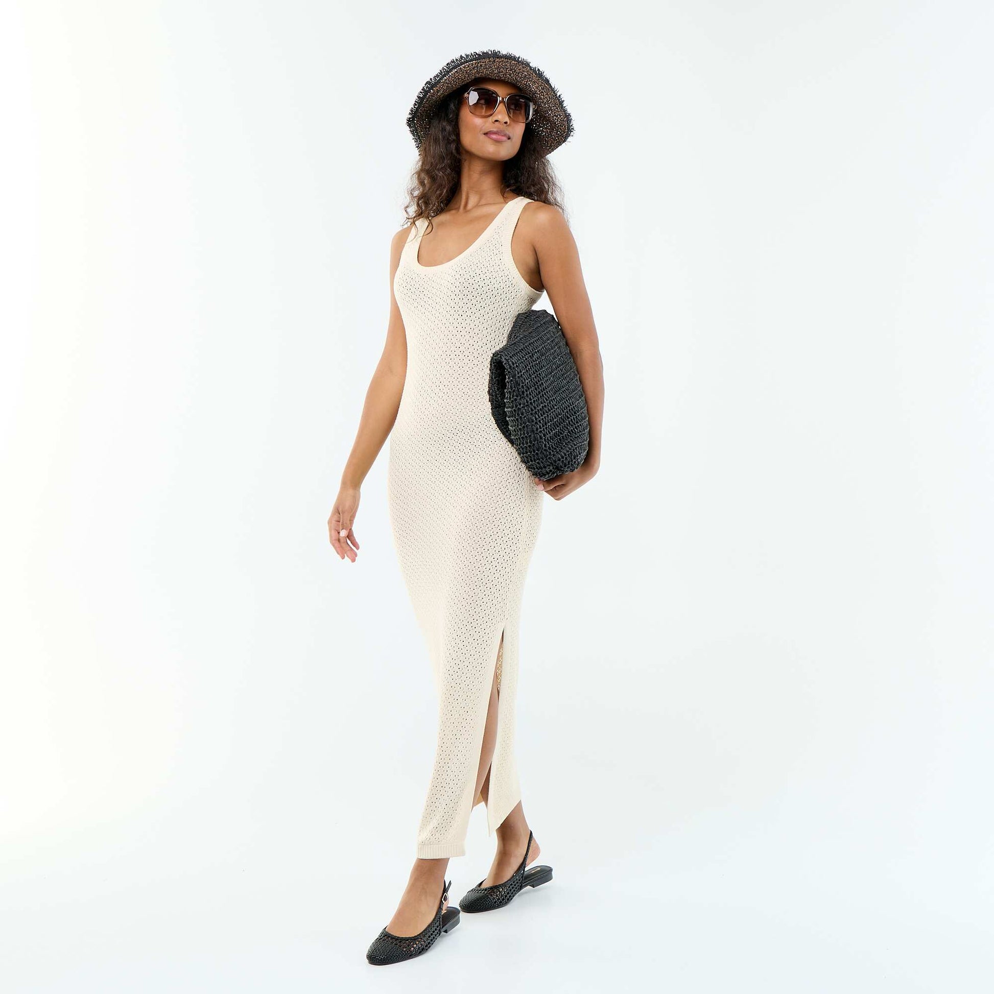 Crochet Knit Beach Maxi Dress BEIGE