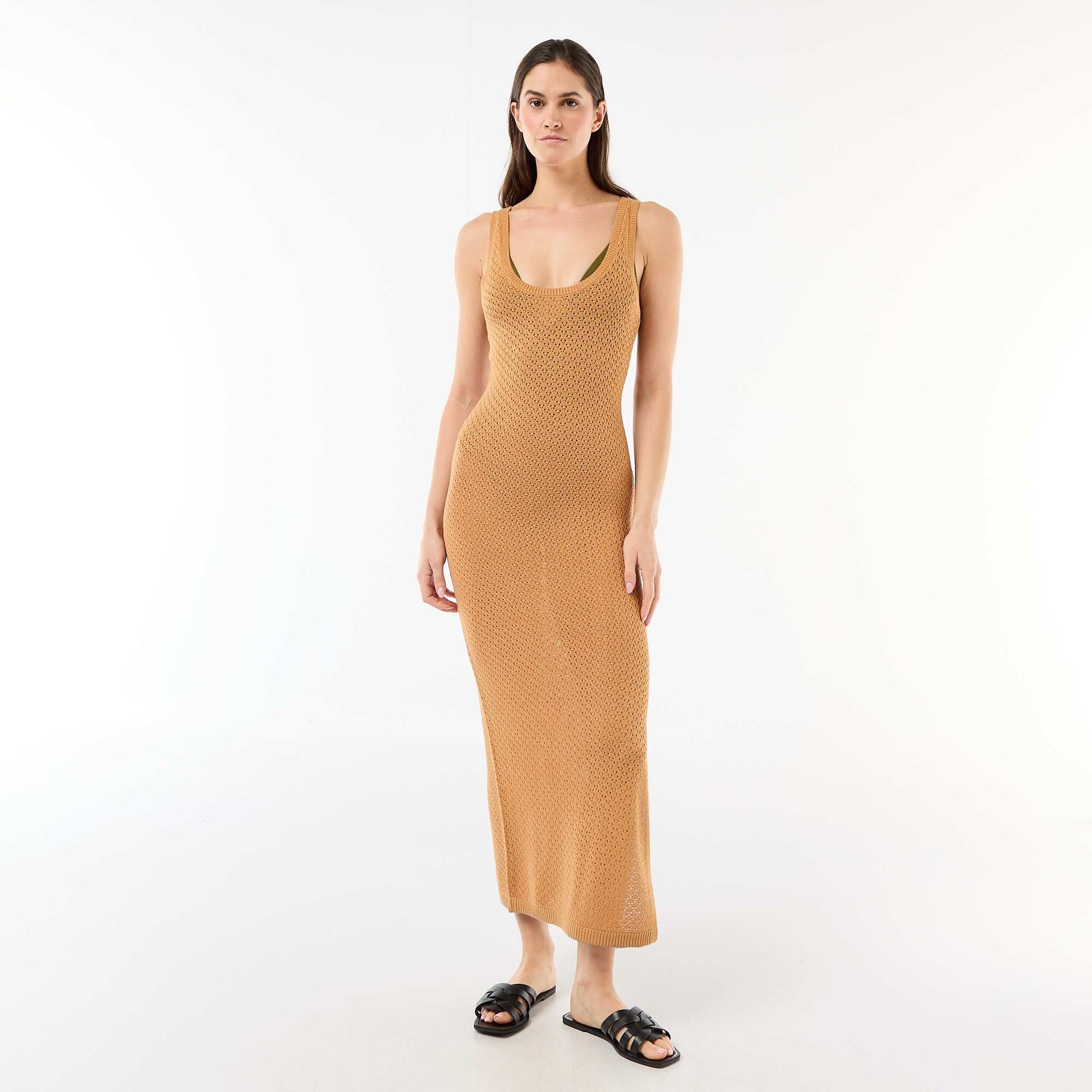 Crochet Knit Beach Maxi Dress BROWN