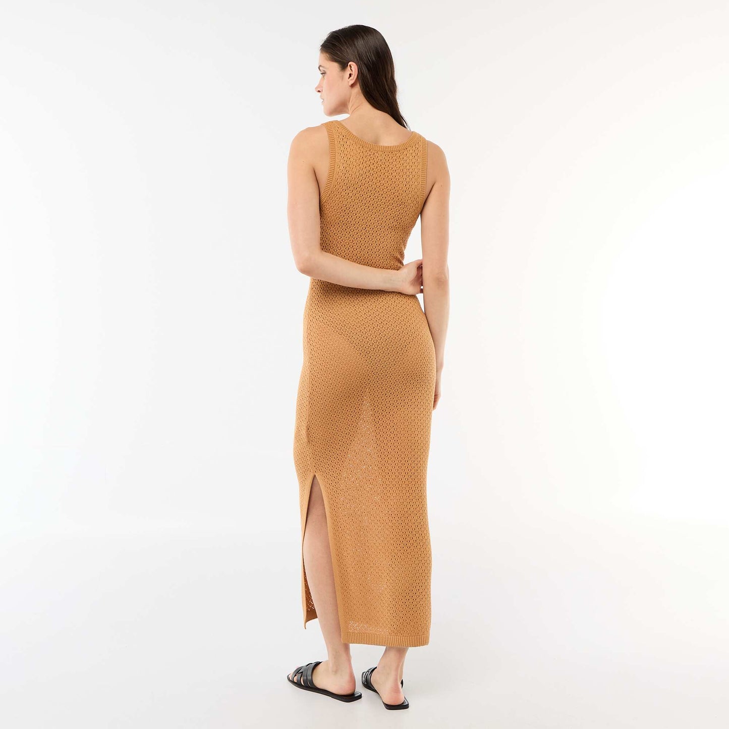 Crochet Knit Beach Maxi Dress BROWN