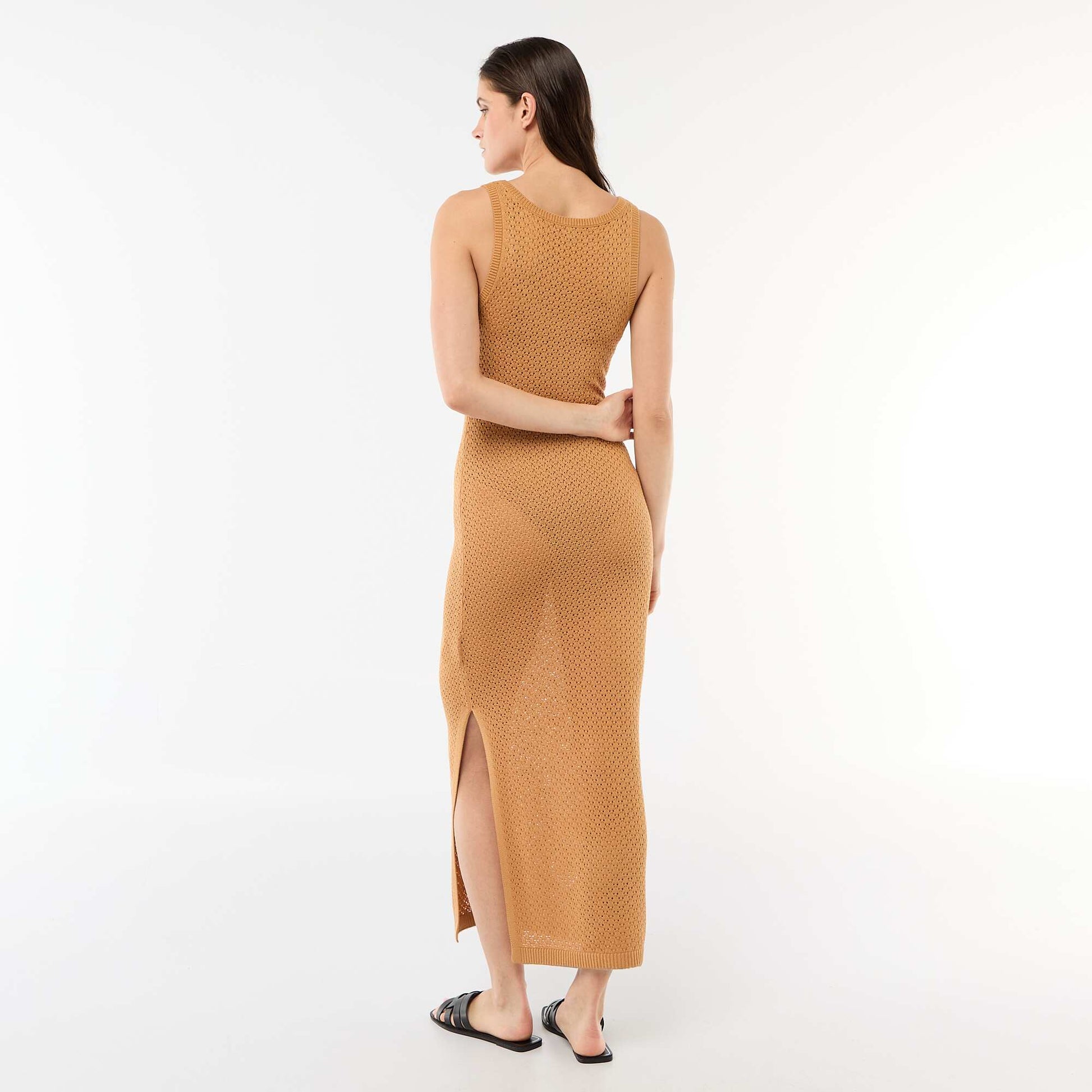 Crochet Knit Beach Maxi Dress BROWN