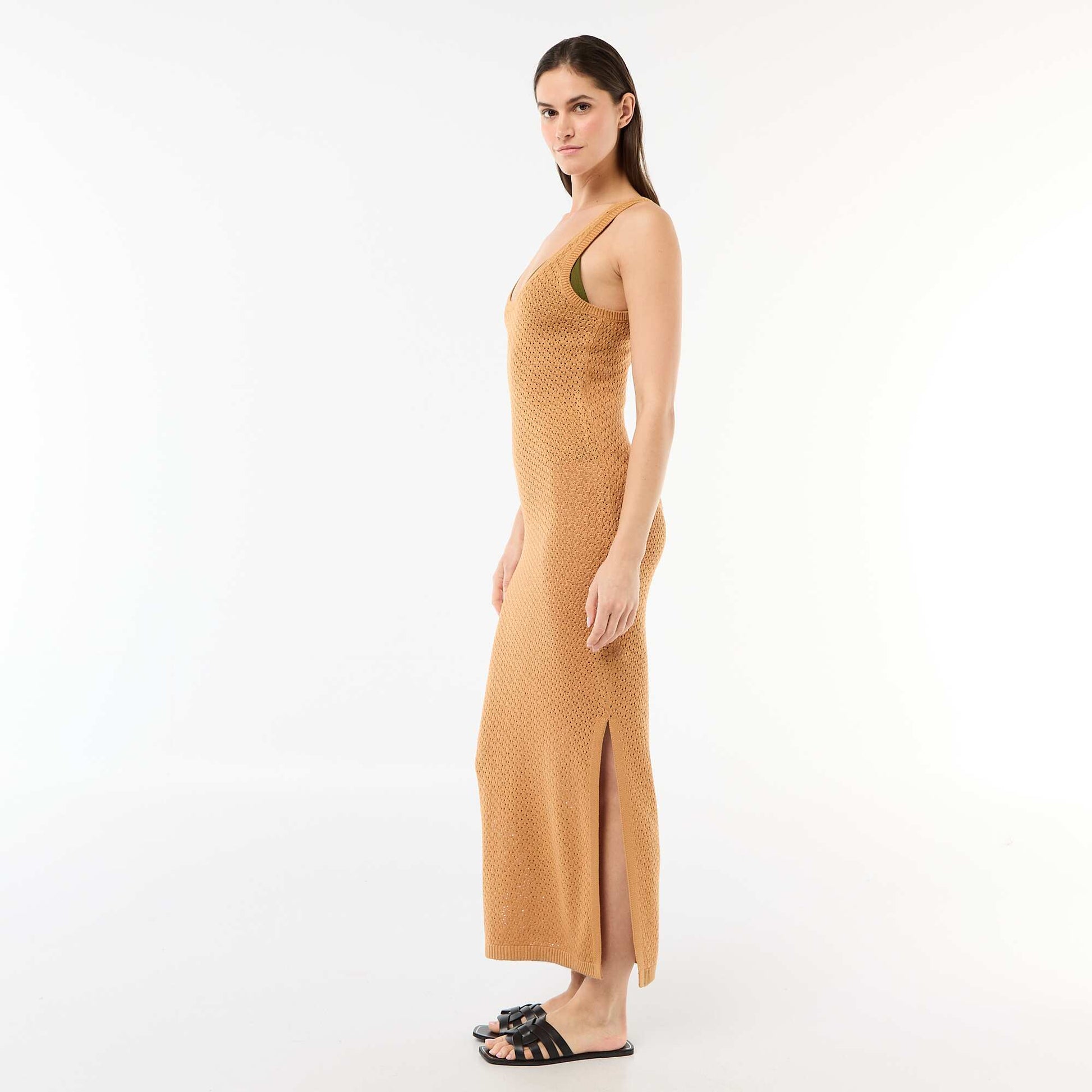 Crochet Knit Beach Maxi Dress BROWN