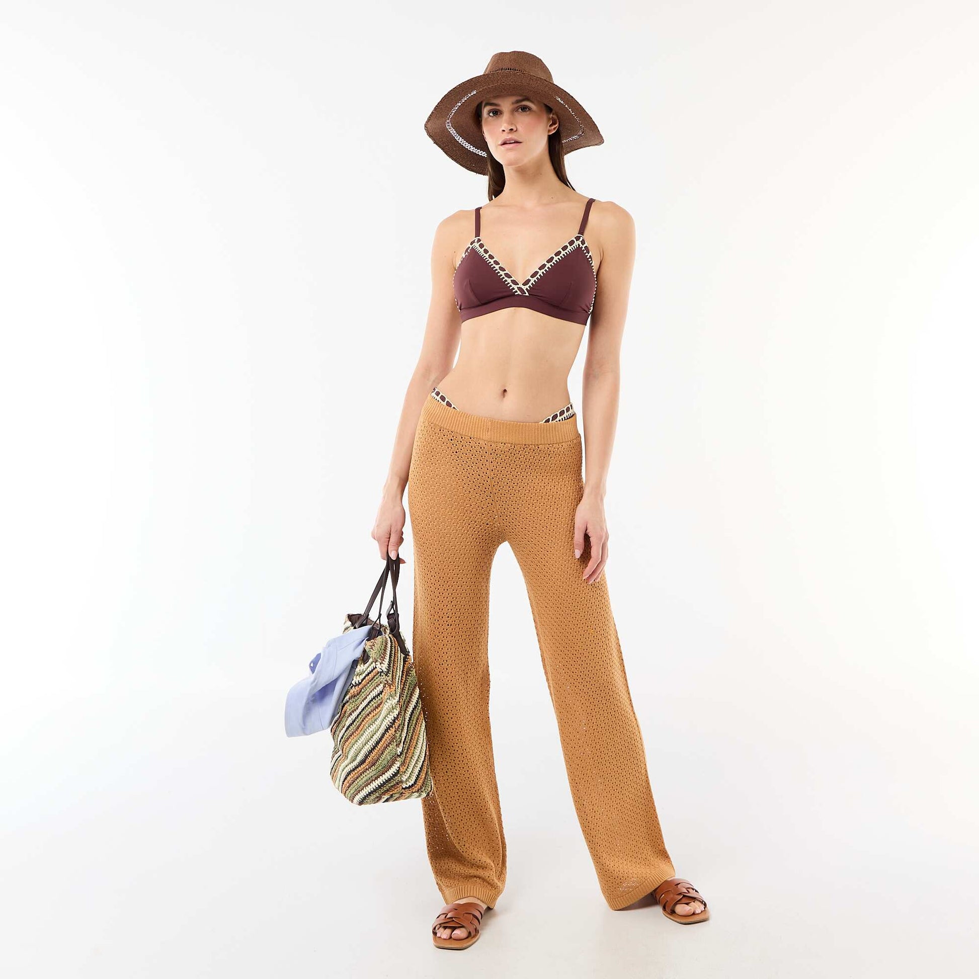 Crochet Knit Beach Pants BROWN