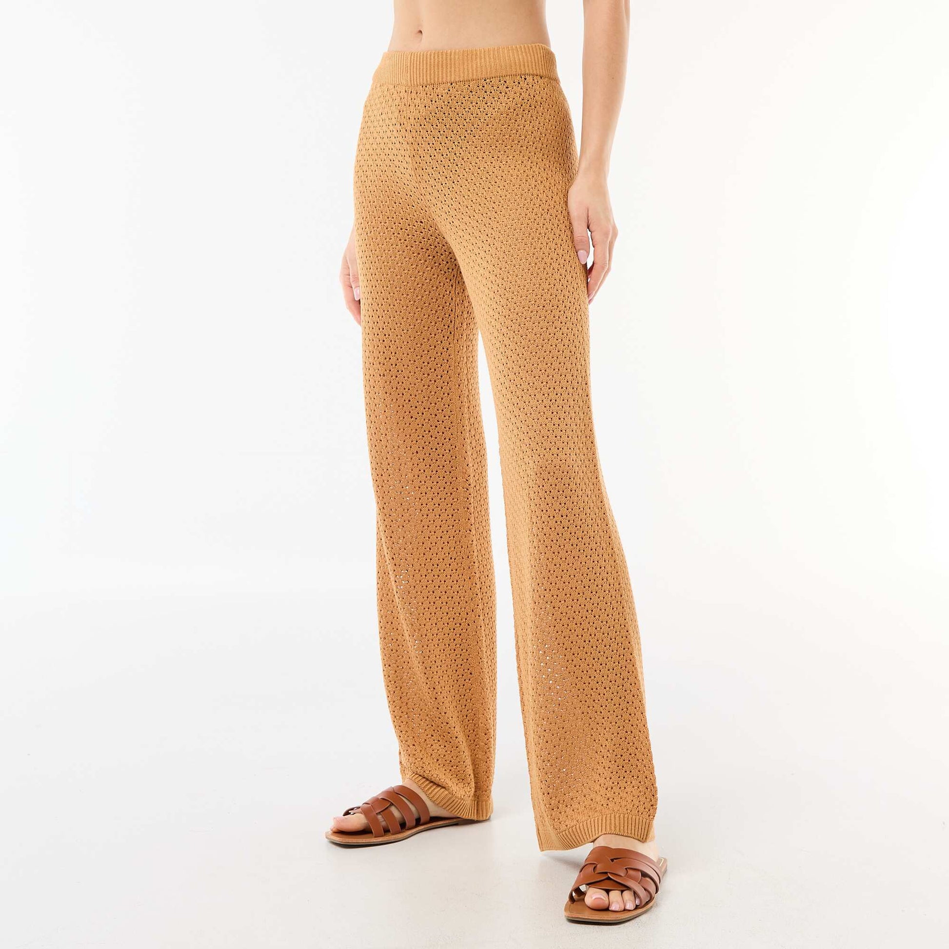 Crochet Knit Beach Pants BROWN