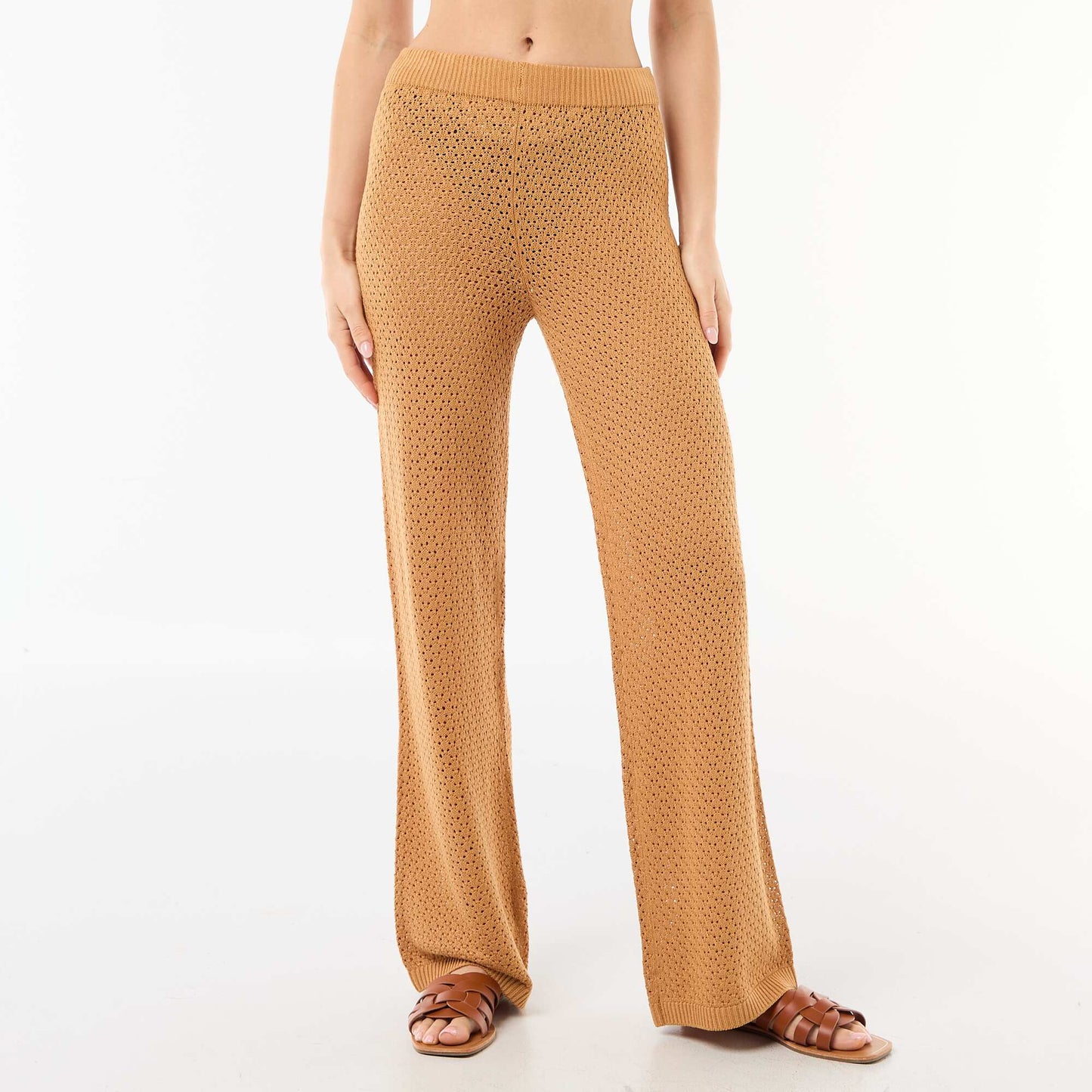 Crochet Knit Beach Pants BROWN