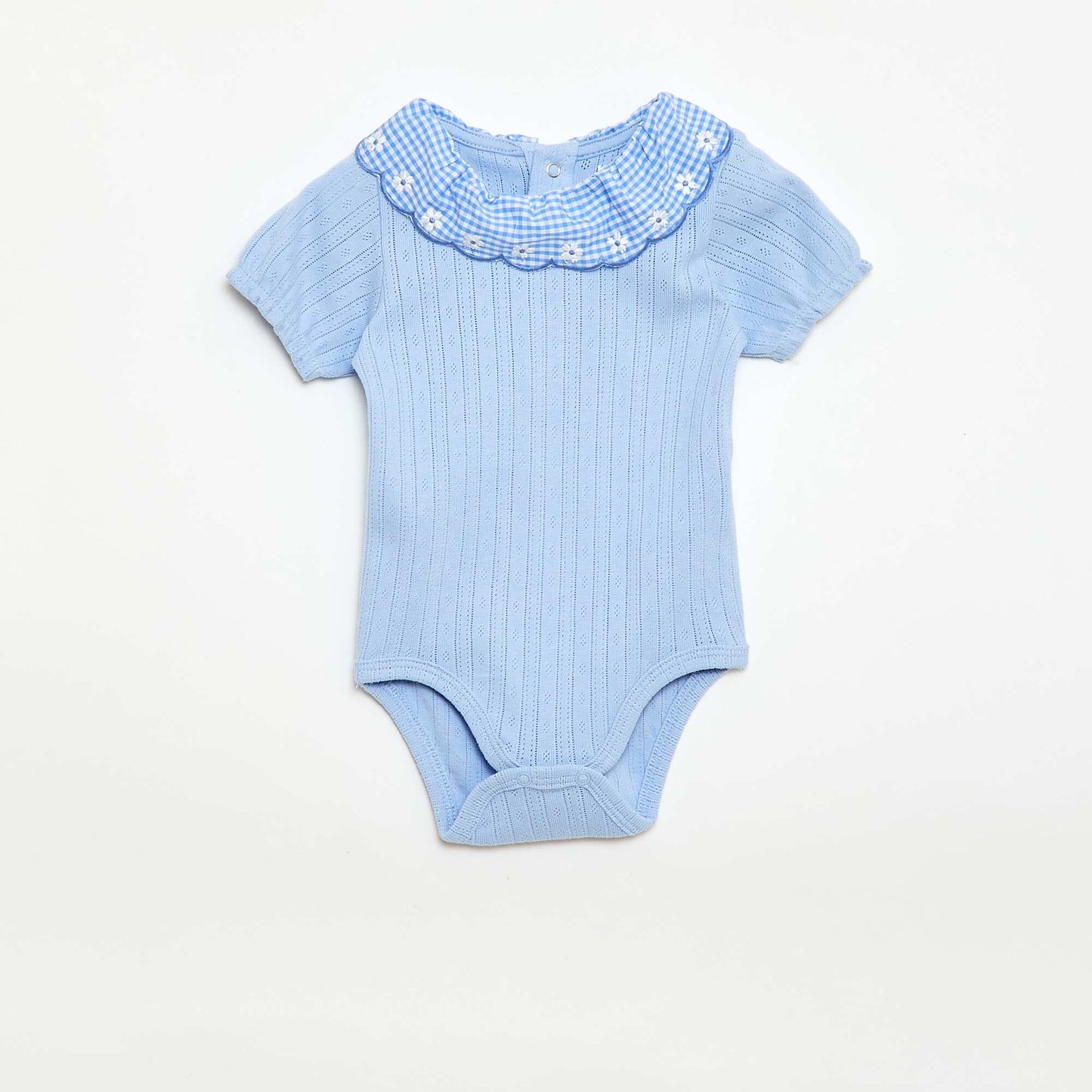 Gingham frill collar bodysuit BLUE