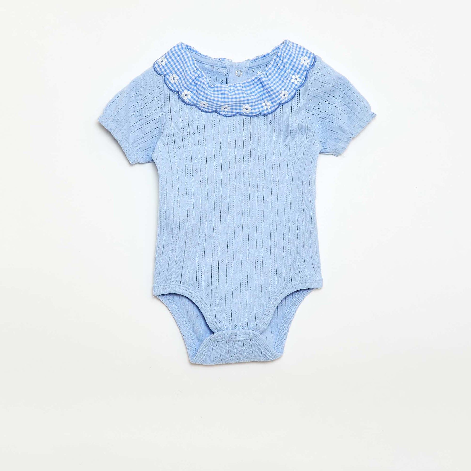 Gingham frill collar bodysuit BLUE