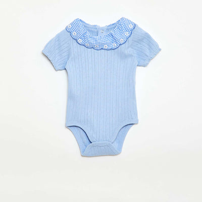 Gingham frill collar bodysuit BLUE
