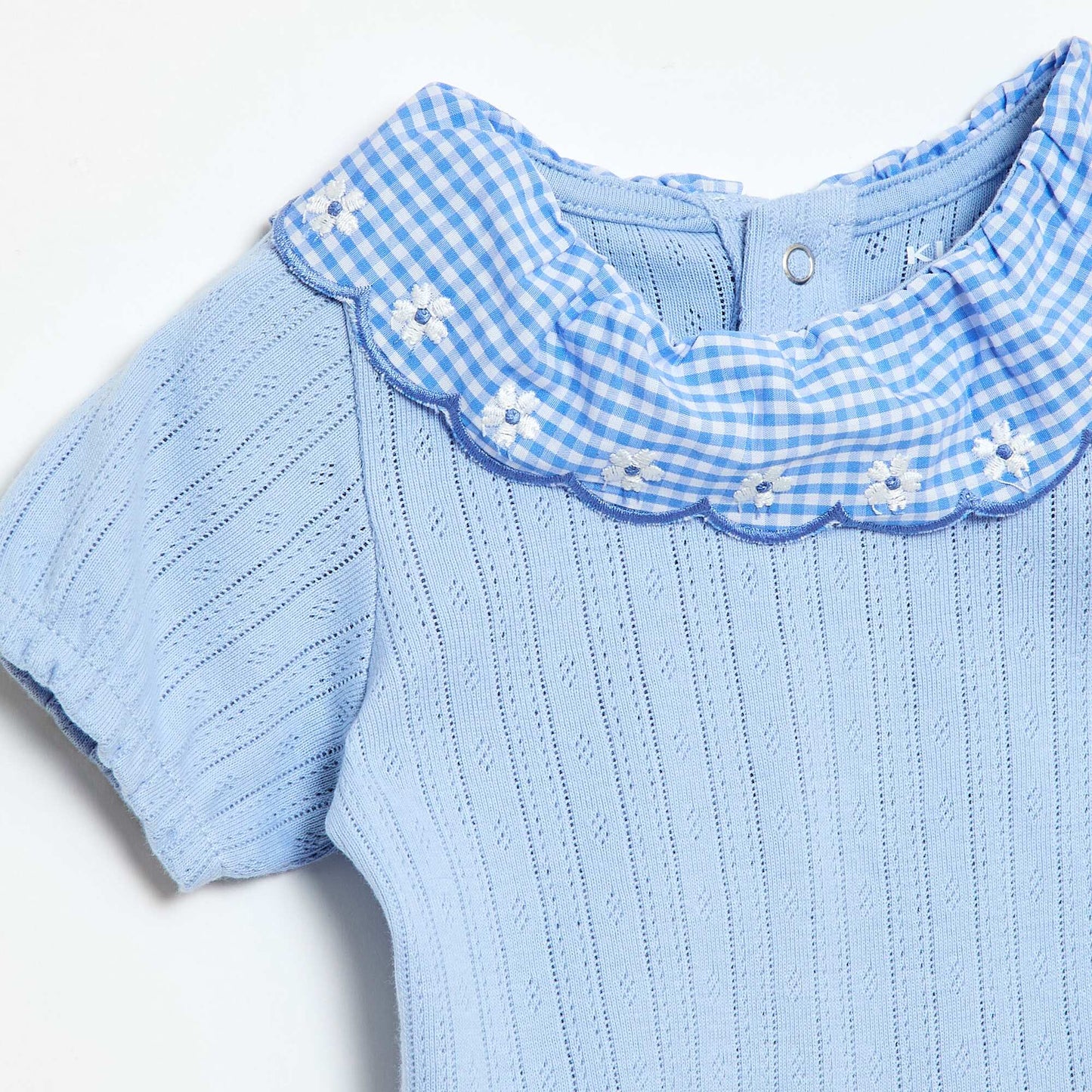 Gingham frill collar bodysuit BLUE