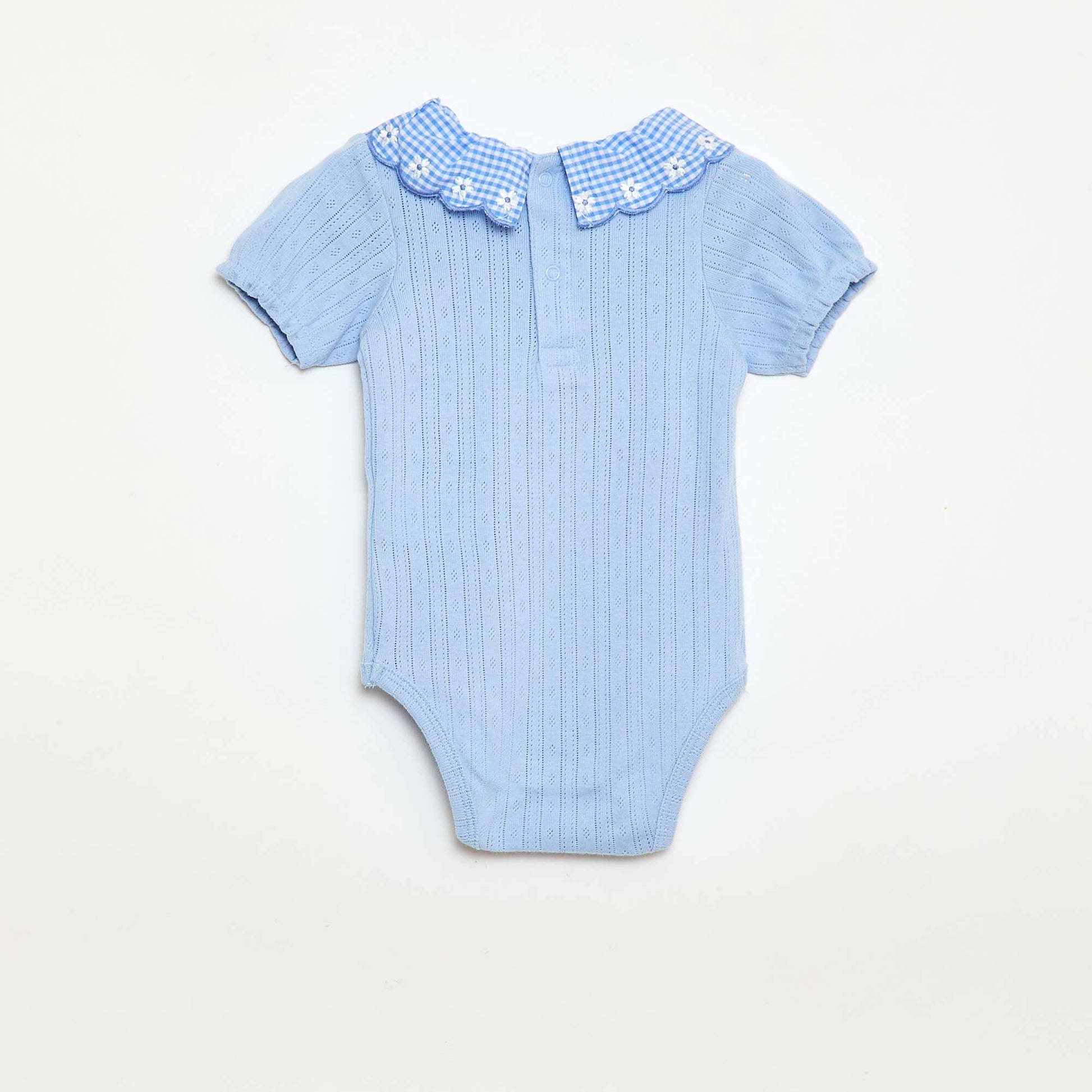 Gingham frill collar bodysuit BLUE